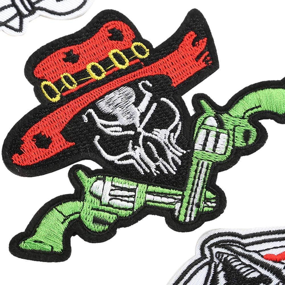 Choco Mocha 12PCS Skull Patches for Jackets Men Iron On Patch for Clothing Embroidered Decorative for Clothes Jeans, Pirate Skull