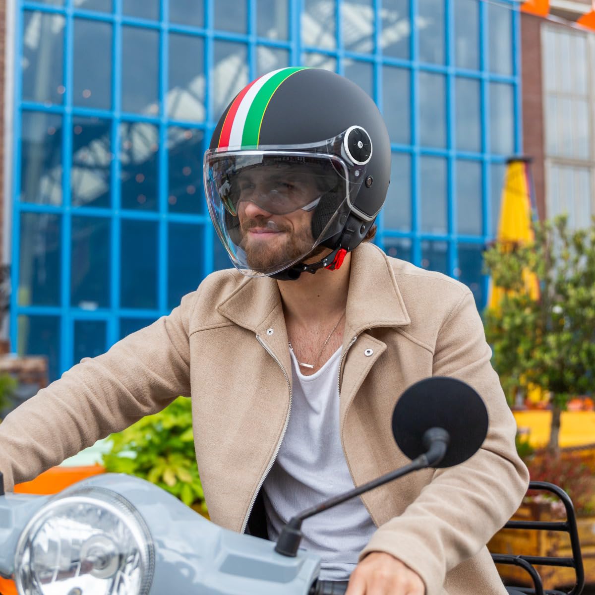 VINZ Neiva Jethelm mit Doppelvisier | Roller Helm mit Italienische Flagge & mit Sonnenblende | In Gr. XS-XXL | ECE 22.06 Zertifiziert | Motorradhelm mit Visier | Viele Farben Erhältlich