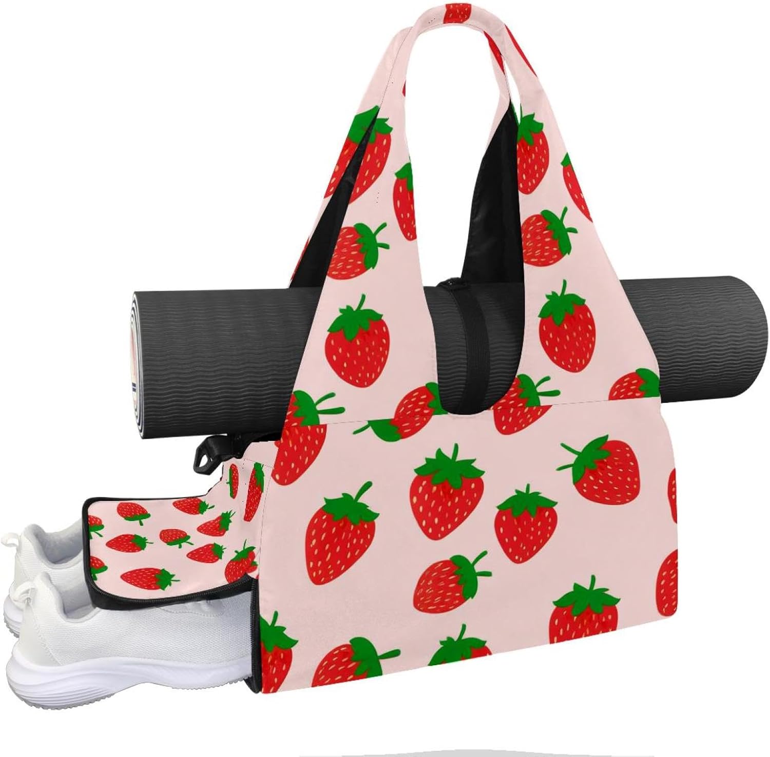 Yoga Mat Bag, Gym Workout Bag with Shoe Compartment, Red Cherry Pilates Bag for Women, Quick Access Storage Yoga Tote Bag for Sports Travel Office