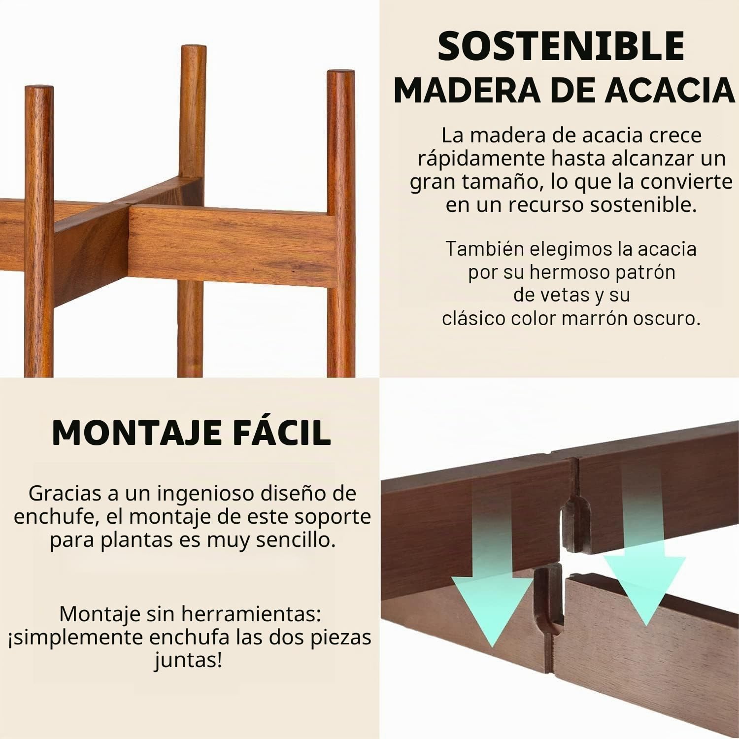 Fox & Fern - Soporte moderno para plantas con estilo de mediados de siglo (macetero blanco de cerámica no incluido)