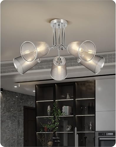 Lámpara de techo cromada semiempotrada, moderna lámpara de techo Sputnik regulable 5 luces industriales cerca de la lámpara de techo para comedor,
