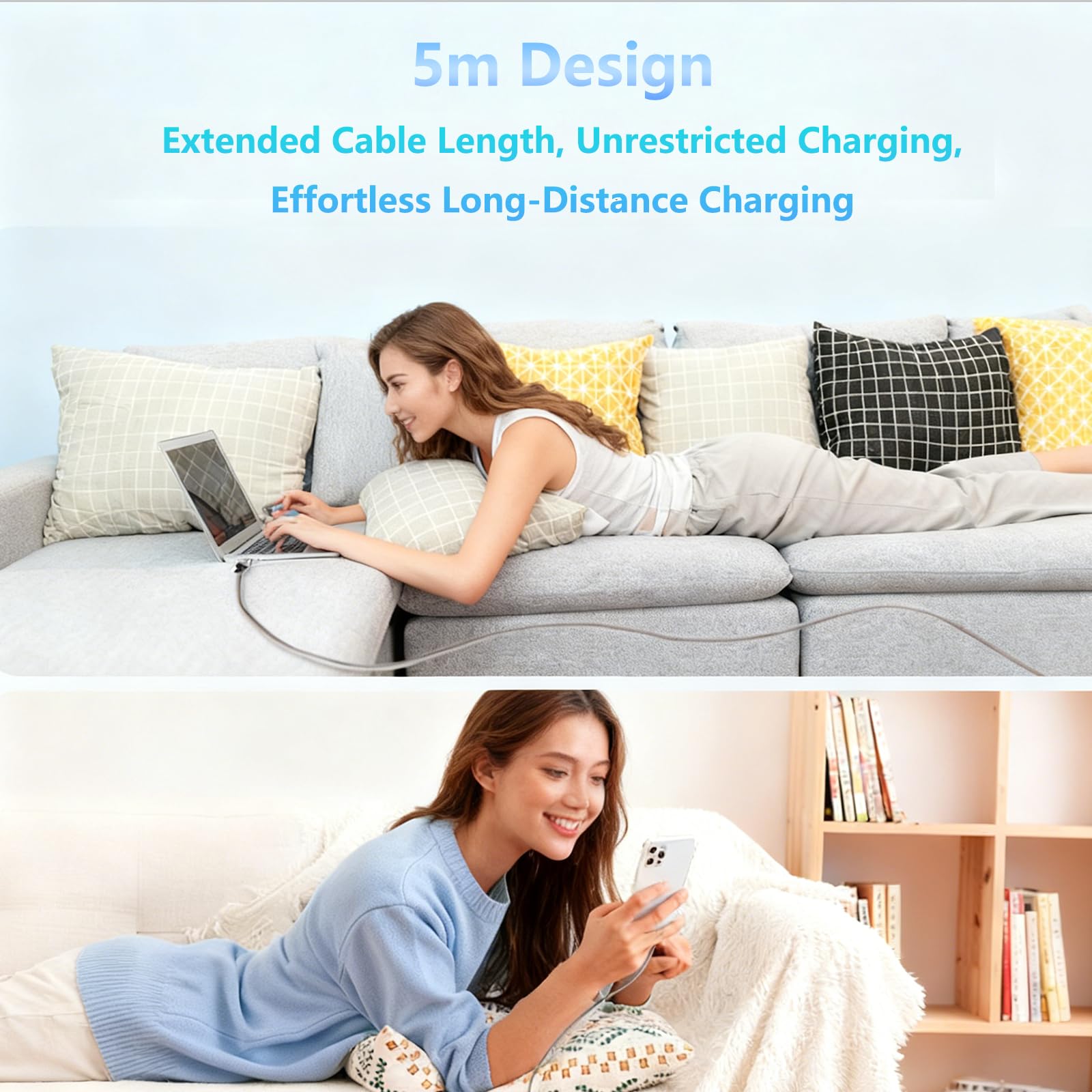 Kabel USB A na USB C, 6 m, bardzo długi, 1-pak, kabel USB A do C, szybkie ładowanie do i-Phone 16 Pro Max/Plus/Pro, do telefonu 15 Pro Max Plus, do iPada/MacBooka USB-C, Galaxy S24 S23