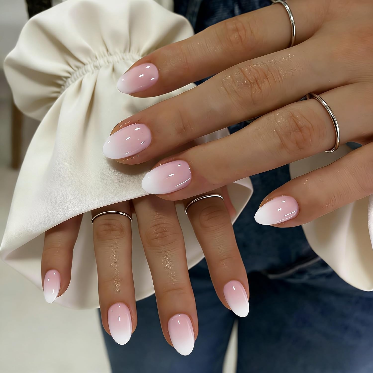 KQueenest Ombre Press On Nails - Gradient White Pink