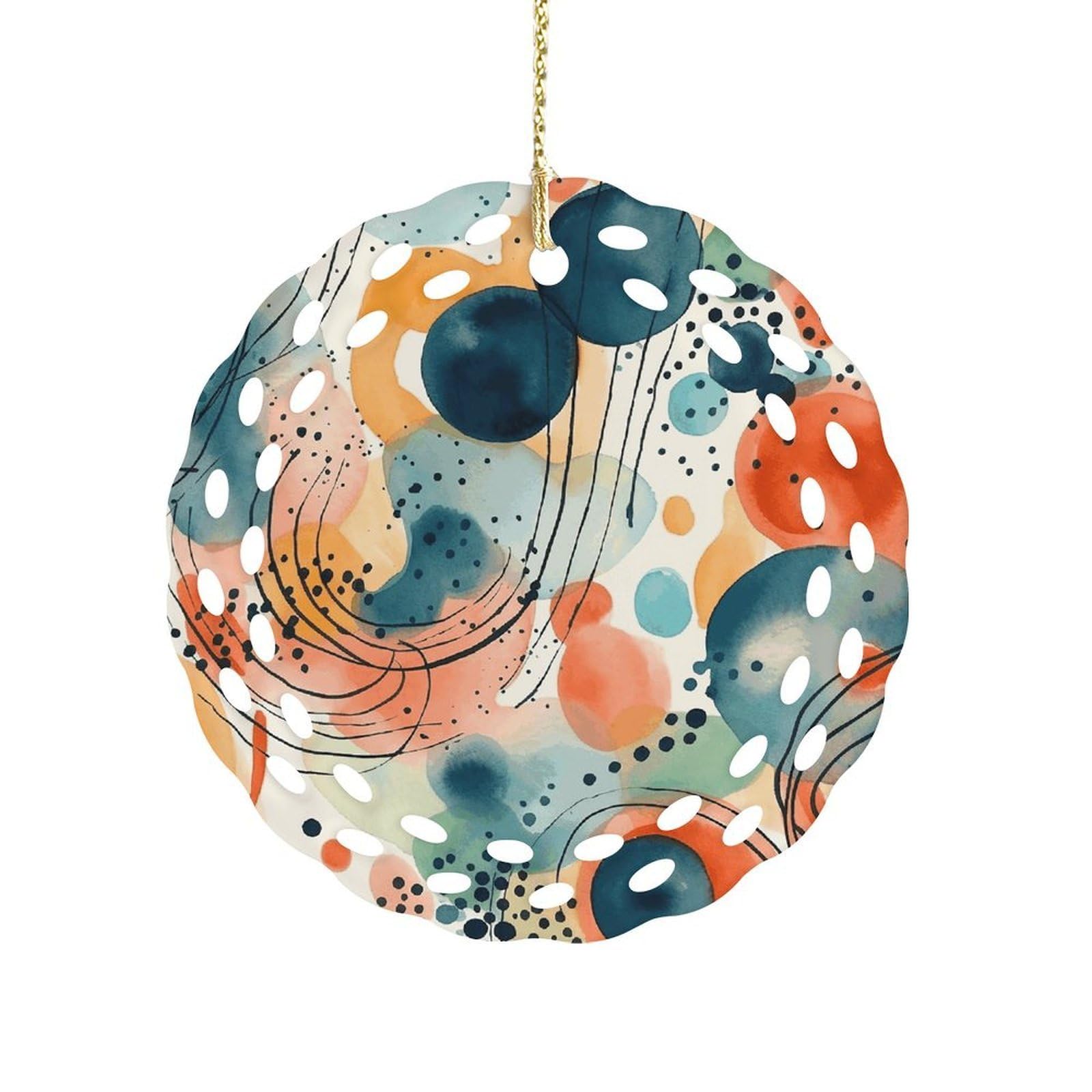 Btcowzrv Style Hand Drawn Pattern Ceramic Ornament,Round Ornaments With Hole Easy To Hang,Hanging Ornament For Wedding Party Home Window Garden Christmas Day Decor