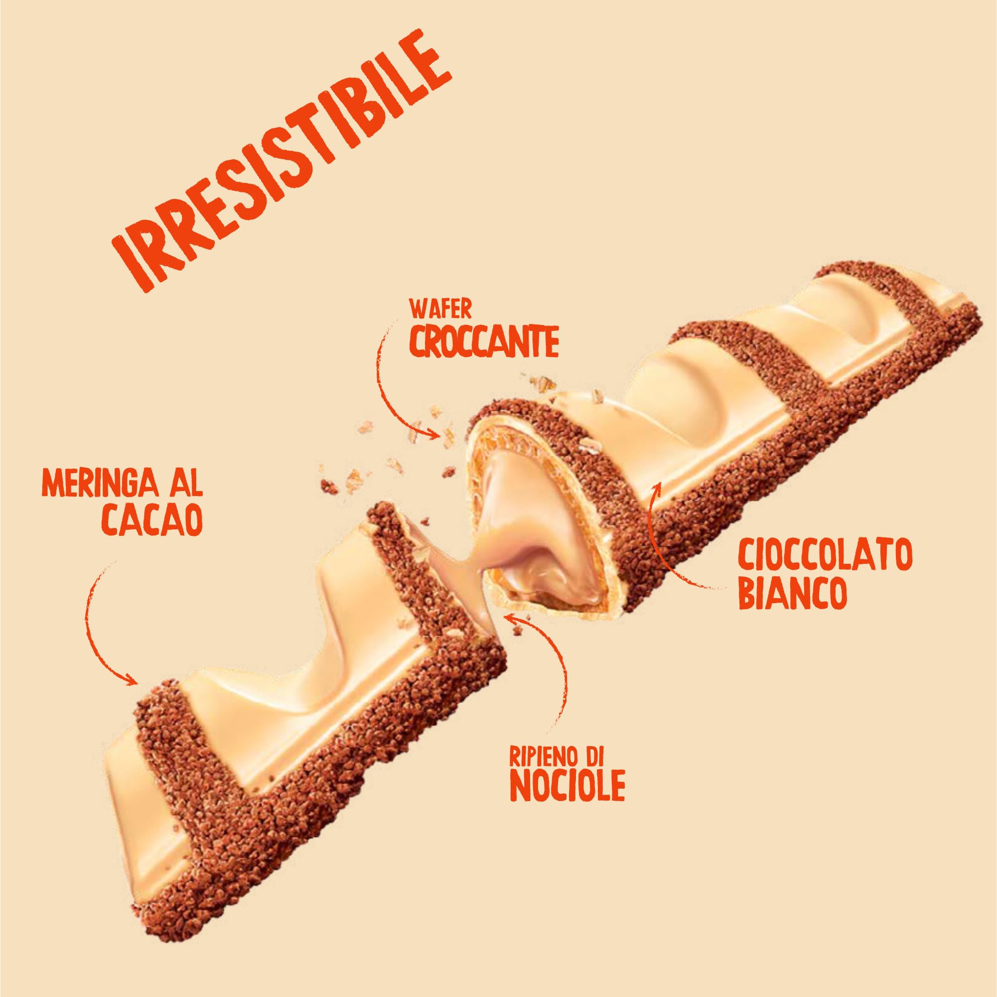 Kinder Bueno White, Snack al Cioccolato Bianco e Nocciole, un Wafer Ripieno di Crema alle Nocciole Ricoperto da Cioccolato Bianco e Granella Meringata al Cacao, Pacco 30 Confezioni