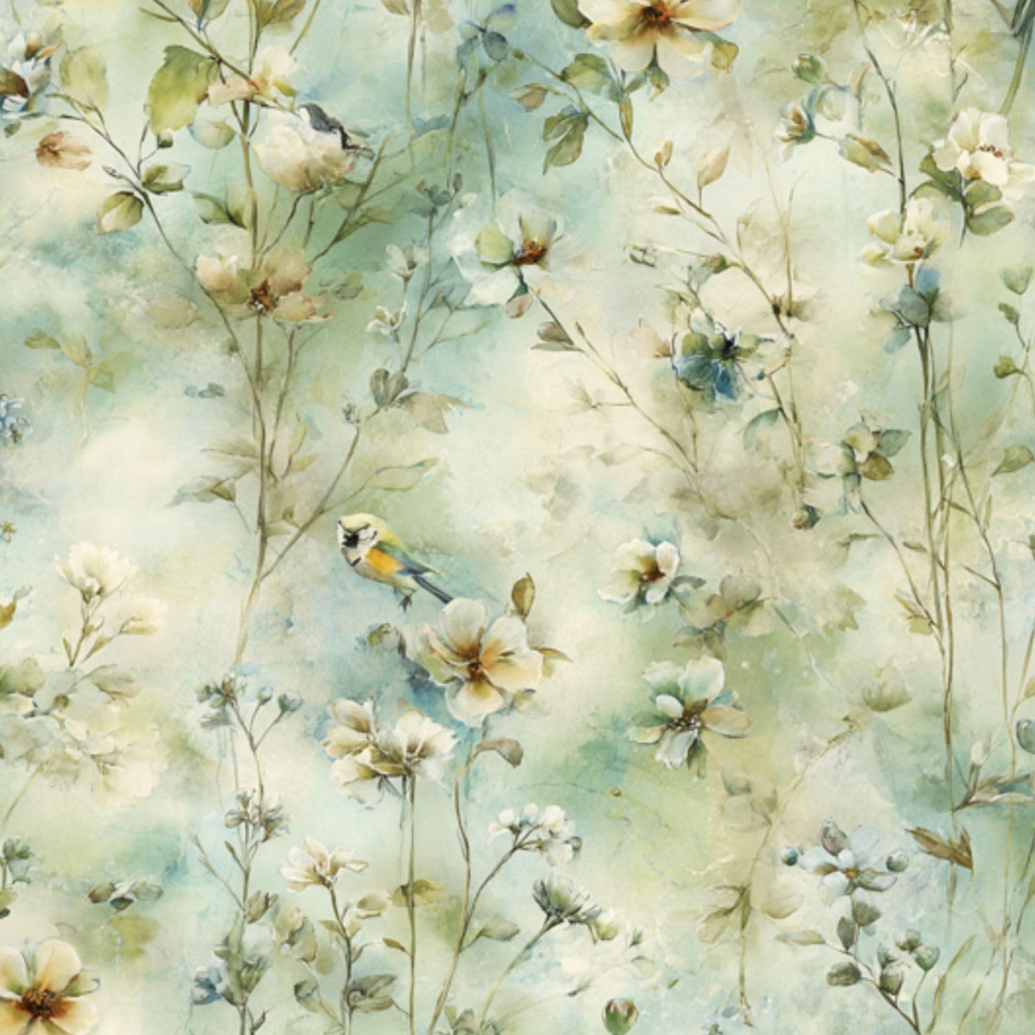 DERUINVAIO Self Adhesive Feature Removable Pastel Cottage Garden Peel and Stick Vinyl Wallpaper Roll, Sticky Lining Paper for Bedroom, Living Room, Kitchen Walls