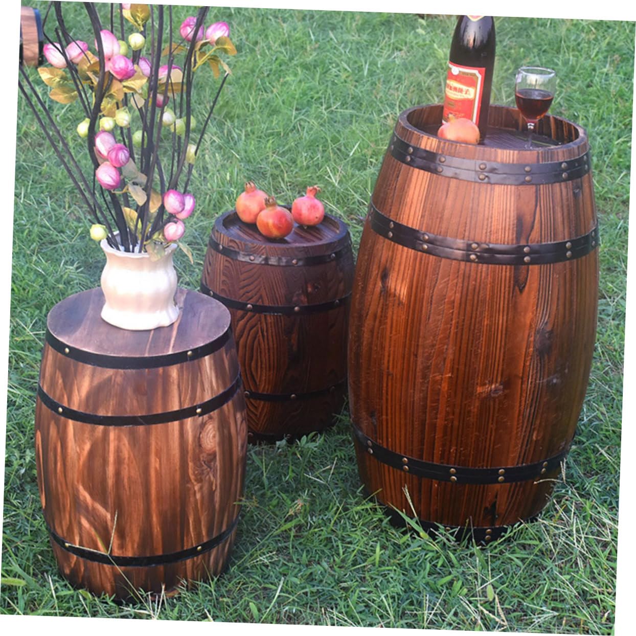 OFFSCH Oak Barrel Decoration Props Antique Decor Wooden Planter Retro Decor Succulent Pot Beer Barrel Wooden Barrel Ornament Red Wine Barrel Small Wooden Barrel Wine Barrel Ornament Floor