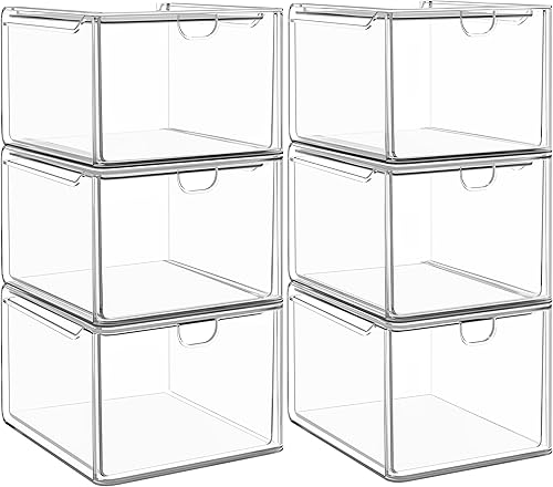 caktraie Paquete de 6 pequeños cajones apilables para baño, organizador de maquillaje acrílico para baño, contenedores de almacenamiento de plástico