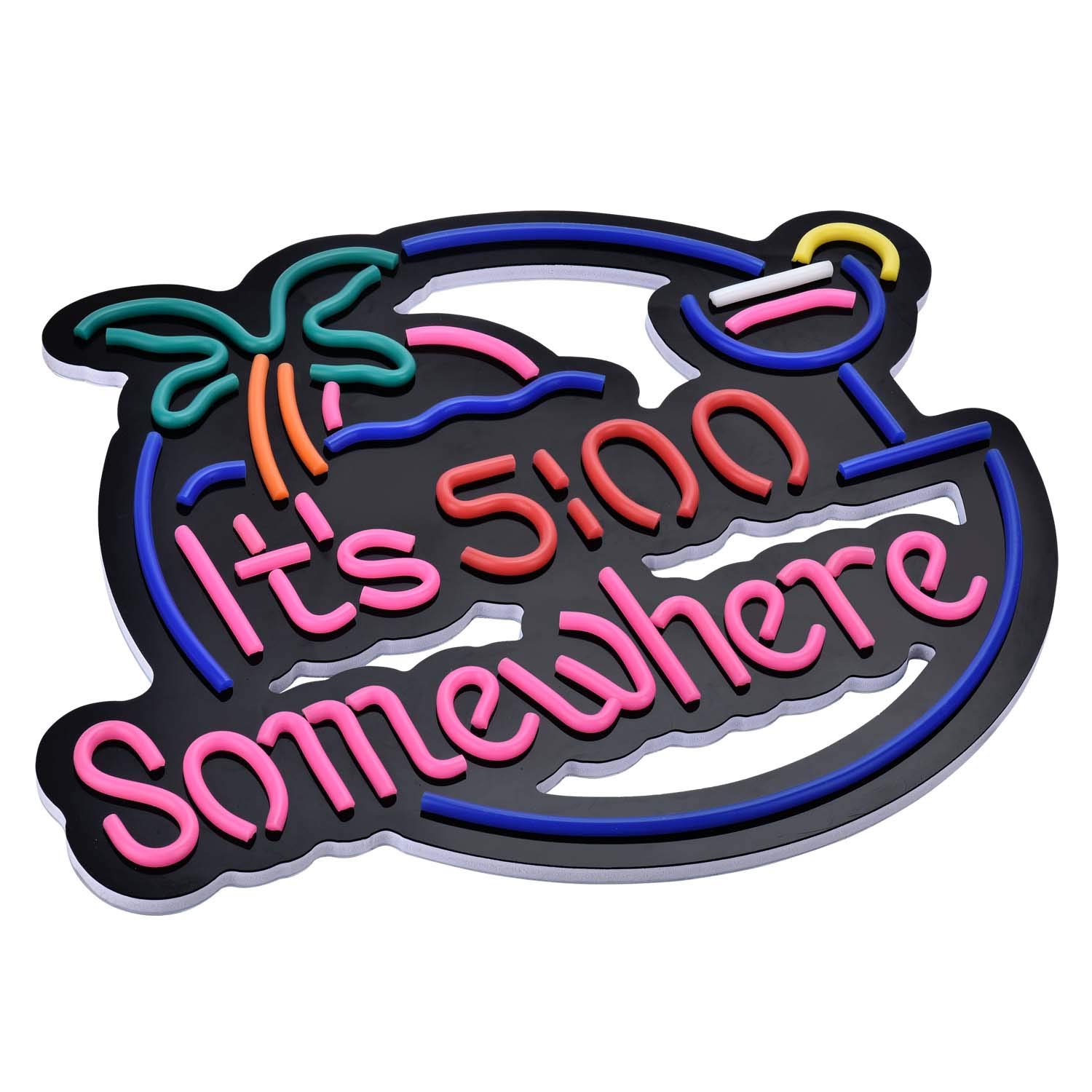It's 5:00 Some Where & Palm LED Neon Sign Art Wall Lights for Bar Club Bedroom Windows Glass Hotel Pub Cafe Wedding Birthday Party Gifts