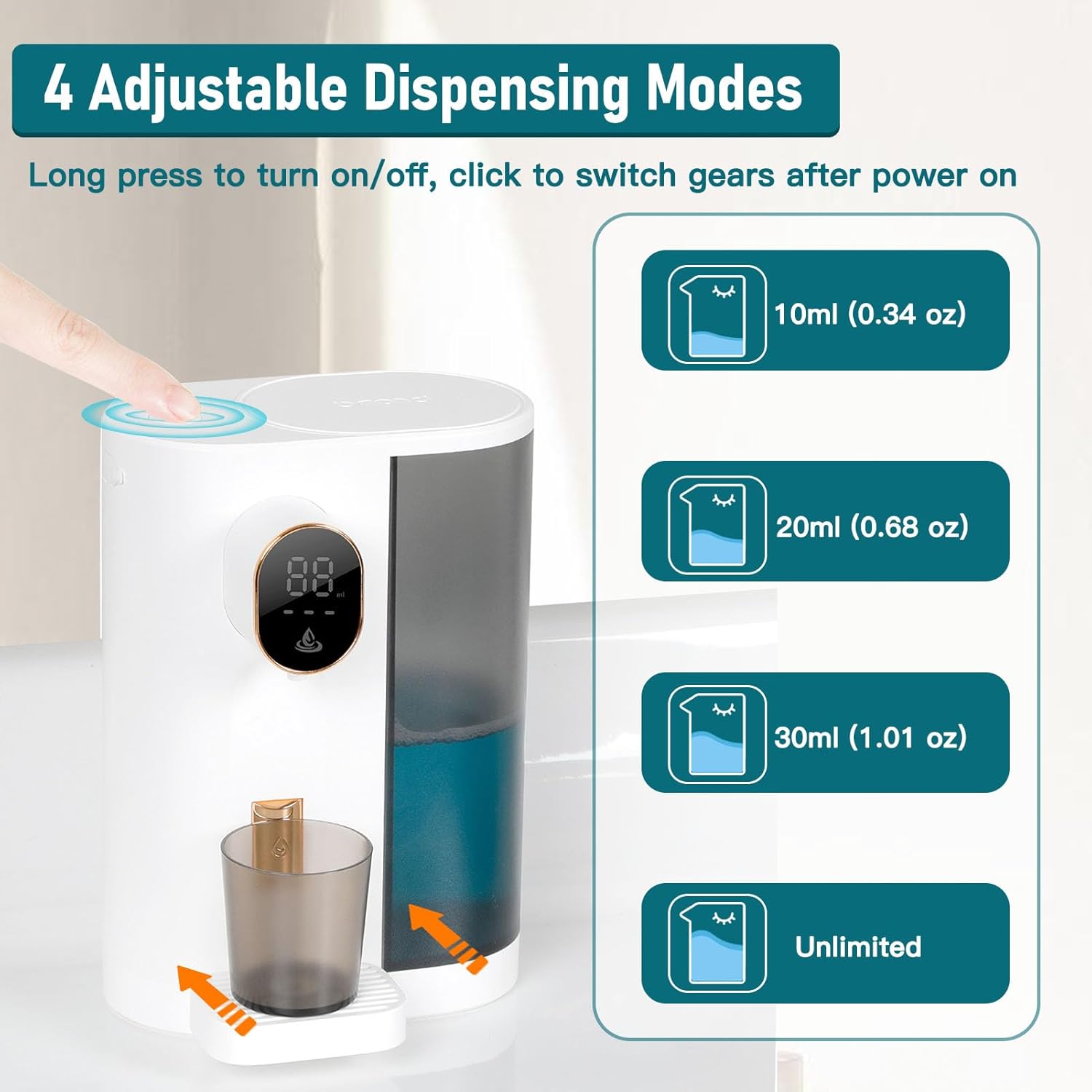 Dispenser, 20.3Oz Mouthwash Dispenser for Bathroom, 4 Dispensing Levels, with 2 Mouthwash Cups, LED Screen, Great for Kids and Adults (White) - Image 2