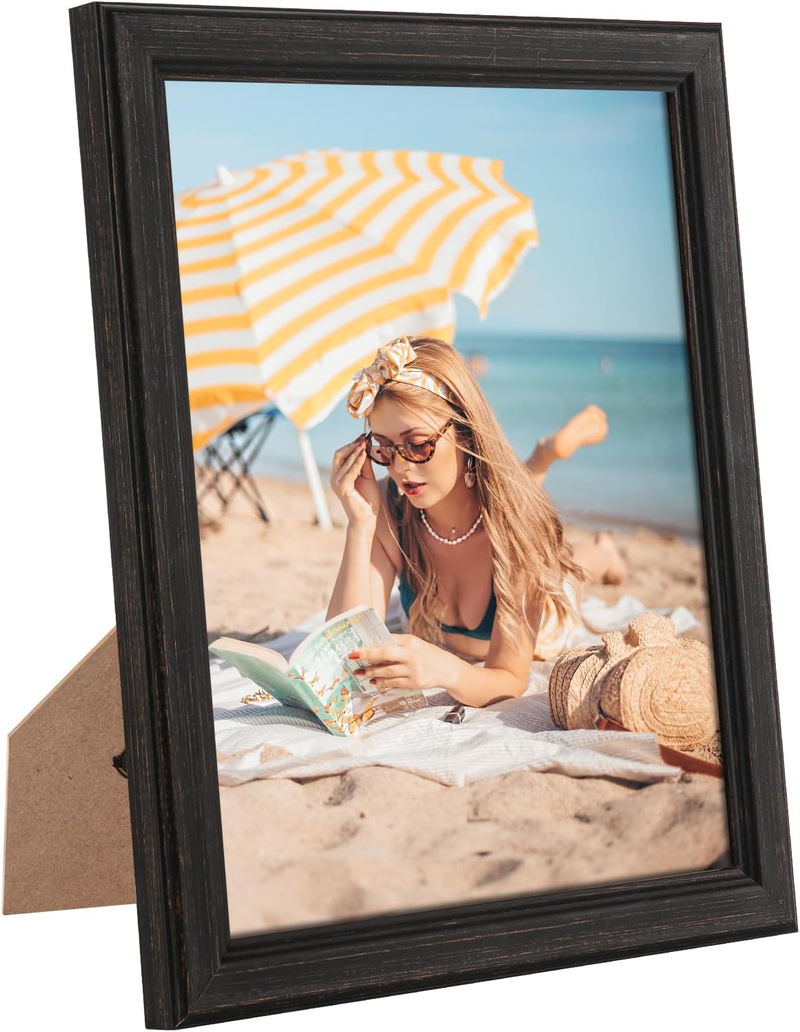 8x10 Wood Frames Set Black, Natural Wooden 10x8in Picture Frames, Modern Golden 8 x 10inch Gallery Photo Pic Frame with HD Plexiglass, Horizontal Vertical Wall Mounting Tabletop Display 1Pcs Black 8x10