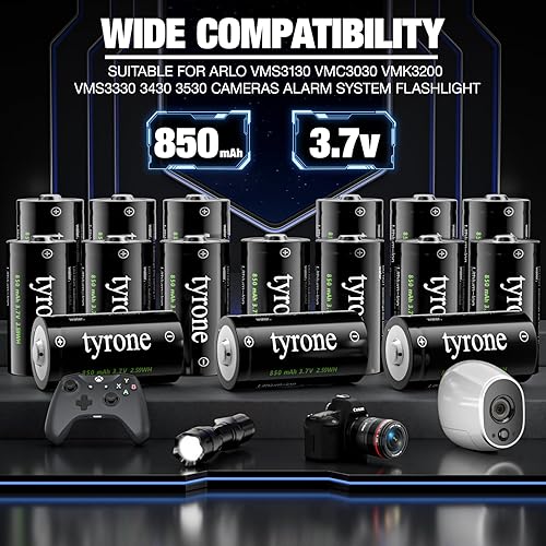 Miniatura 5 de tyrone Baterías recargables CR123A compatibles con Arlo, paquete de 16 baterías de litio de 3.7 V 850 mAh 123A y cargador compatible con cámaras
