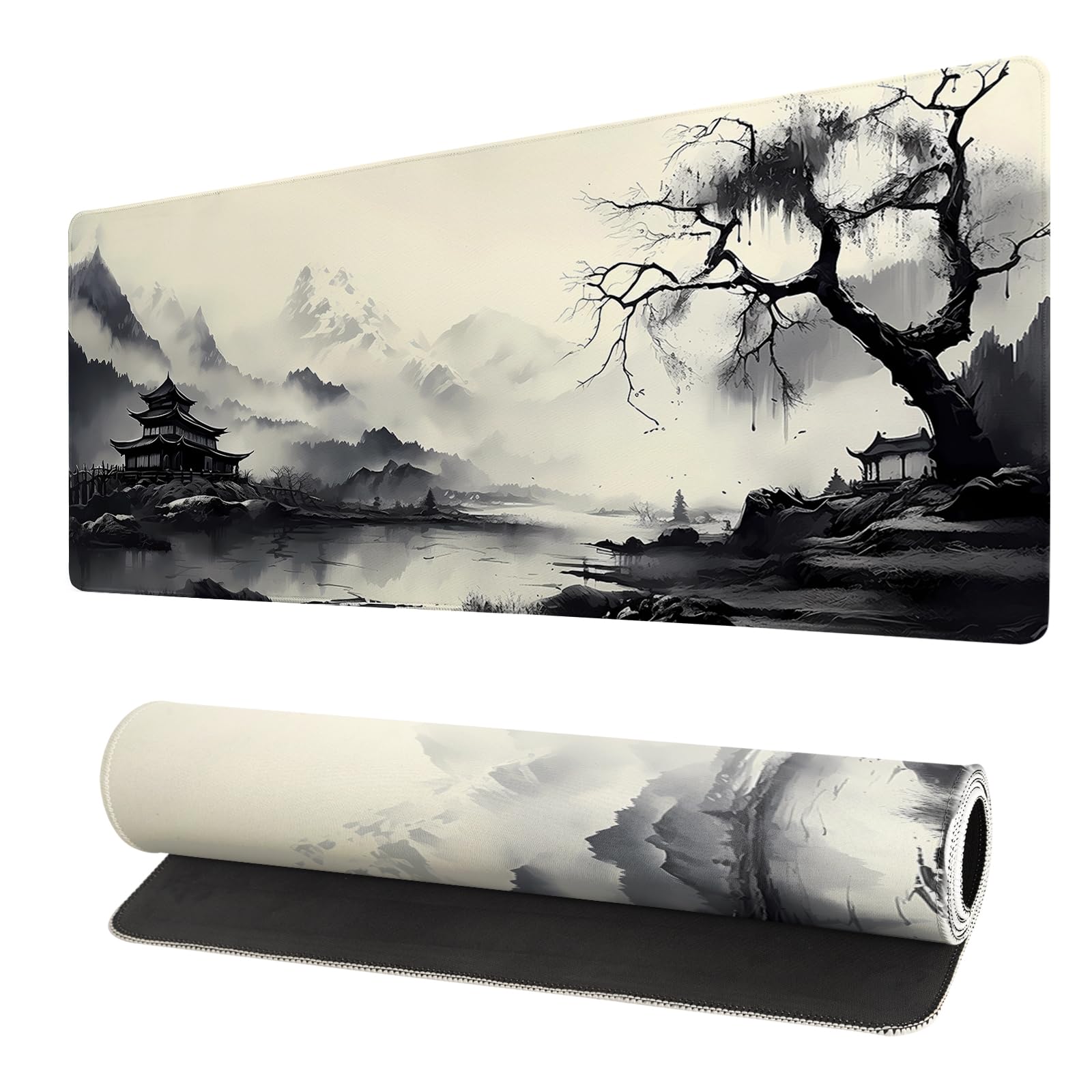 Gaming Mouse Pad Desk Pad,Extended Big Mouse Pad,31.5x11.8 Inch Long Computer Keyboard Mouse Mat Mousepad with 3mm Non-Slip Base and Stitched Edge for Gaming and Office… (wash painting2)