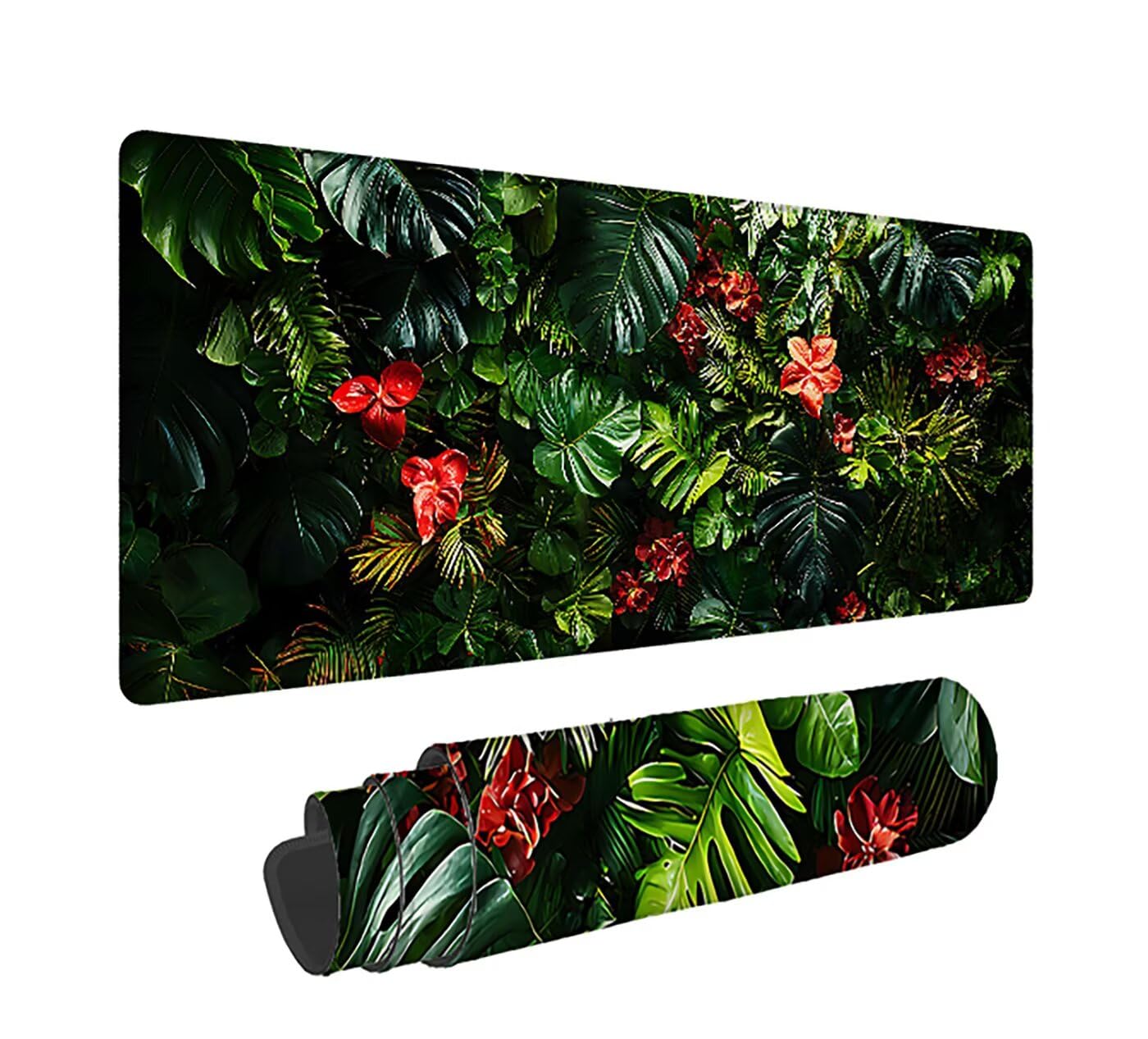 Podkładka pod mysz XXL, rośliny, duża podkładka pod mysz dla graczy, 1600 x 800 x 3 mm, krajobraz, podkładka pod mysz ze szwami na krawędziach, ponadwymiarowa, antypoślizgowa gumowa podkładka