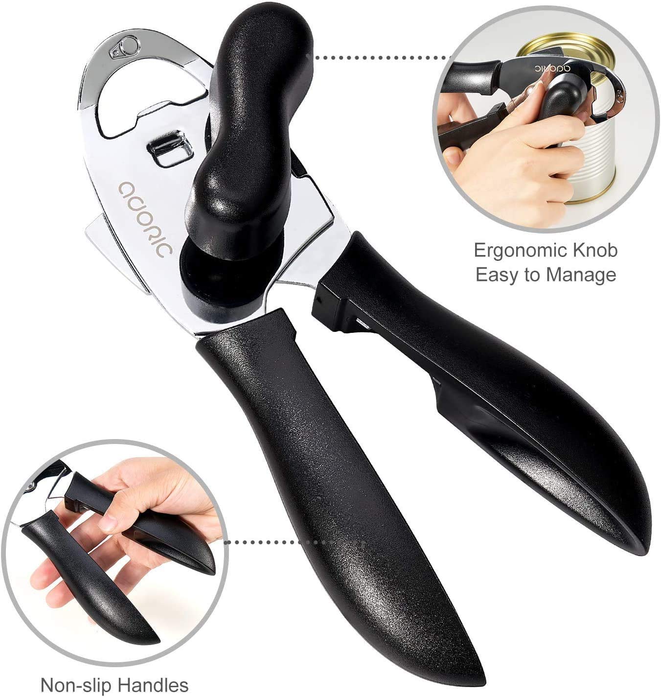 Apriscatole Manuale In Acciaio Inox - Multifunzione Con Apribottiglie - Nero