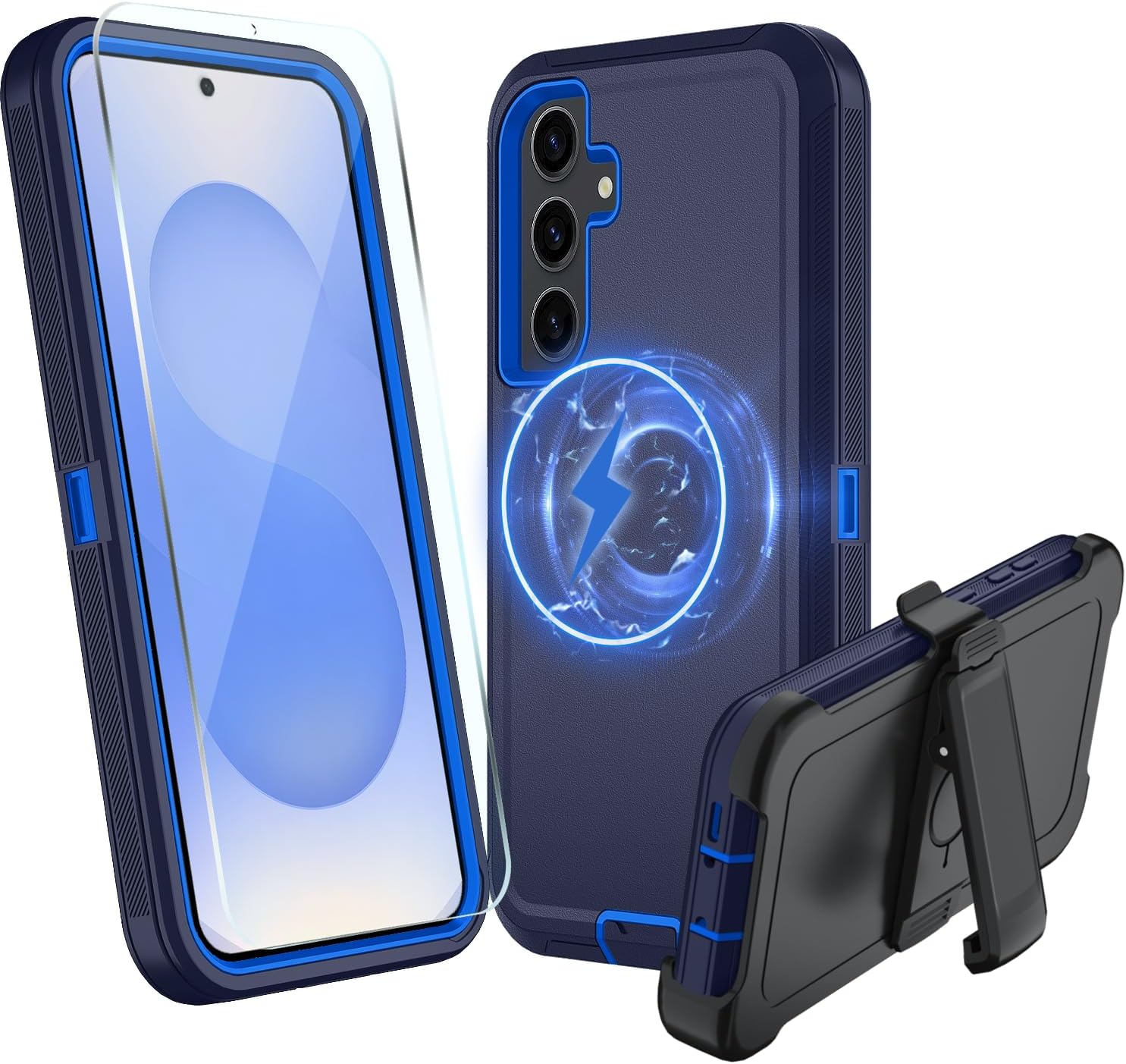 Magnetic Case for Galaxy S24 5G case,Samsung S24 Heavy Duty case,[Military Grade Protective ],[Shockproof] [Dropproof] [Dust-Proof], (with Belt Clip, Black-MAG)