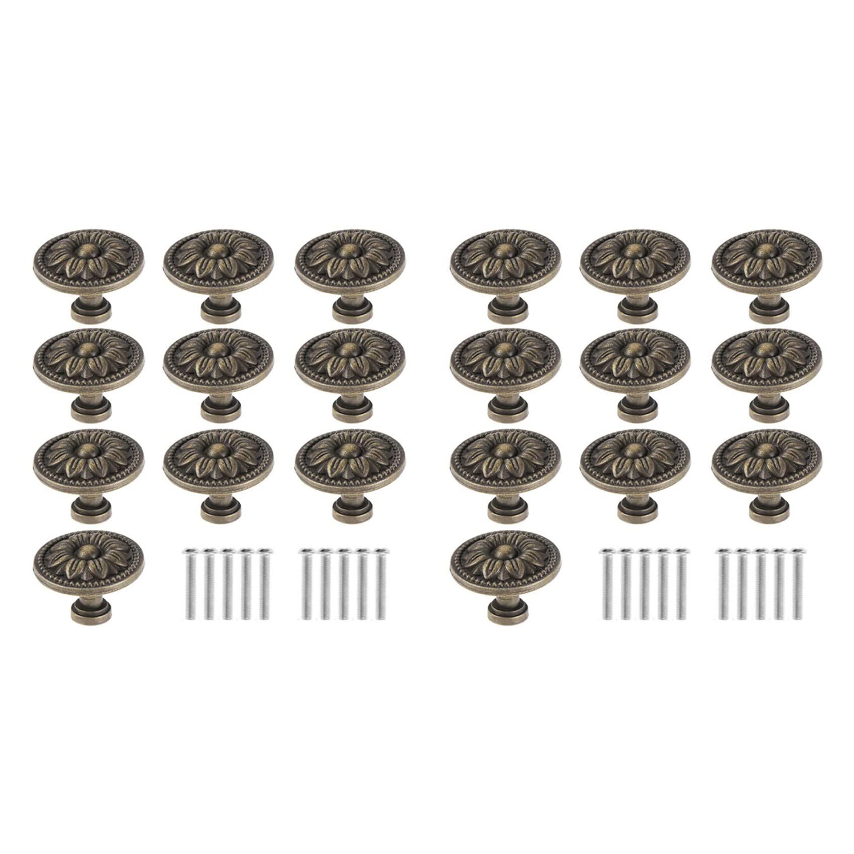 Jnchdghwa Green Bronze 20Pcs,Vintage Antique Vintage Handle With Patterned Round Knobs, Used For Furniture, Kitchen Doors And Cupboards