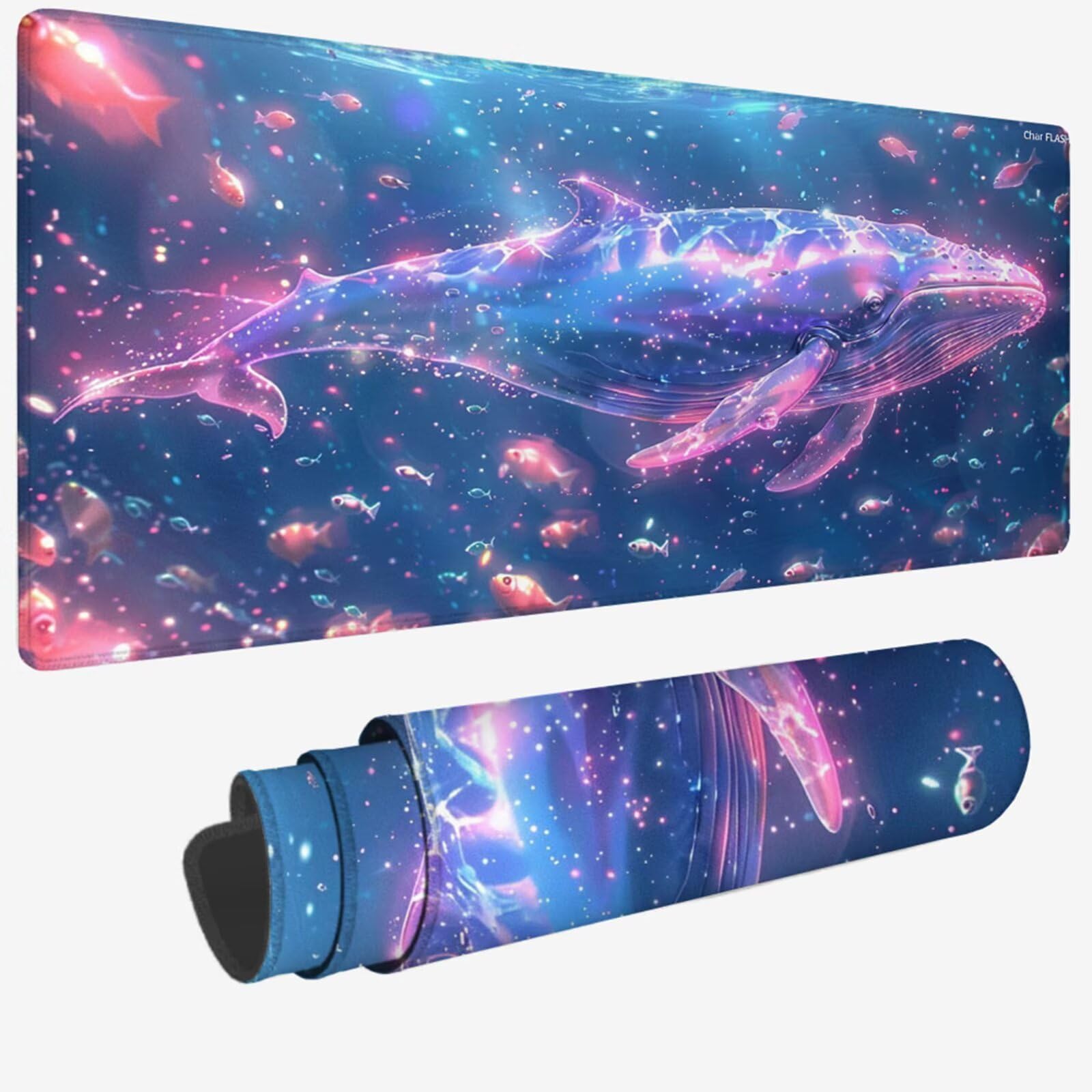 Podkładka pod mysz XXL 1200 x 400 x 3 MM, duża niebieska podkładka pod mysz z wodoodporną i antypoślizgową gumą wieloryb pod ręką zszyte krawędzie, poprawia precyzję i szybkość dla gracza W-792