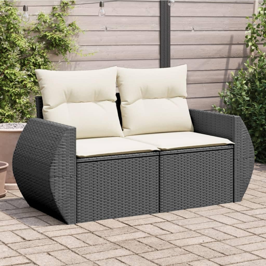 2-Seater PE Rattan Garden Sofa with Hidden Storage, Modular Outdoor Loveseat for Patio, Balcony, Backyard, Black, Water-Resistant Cushions