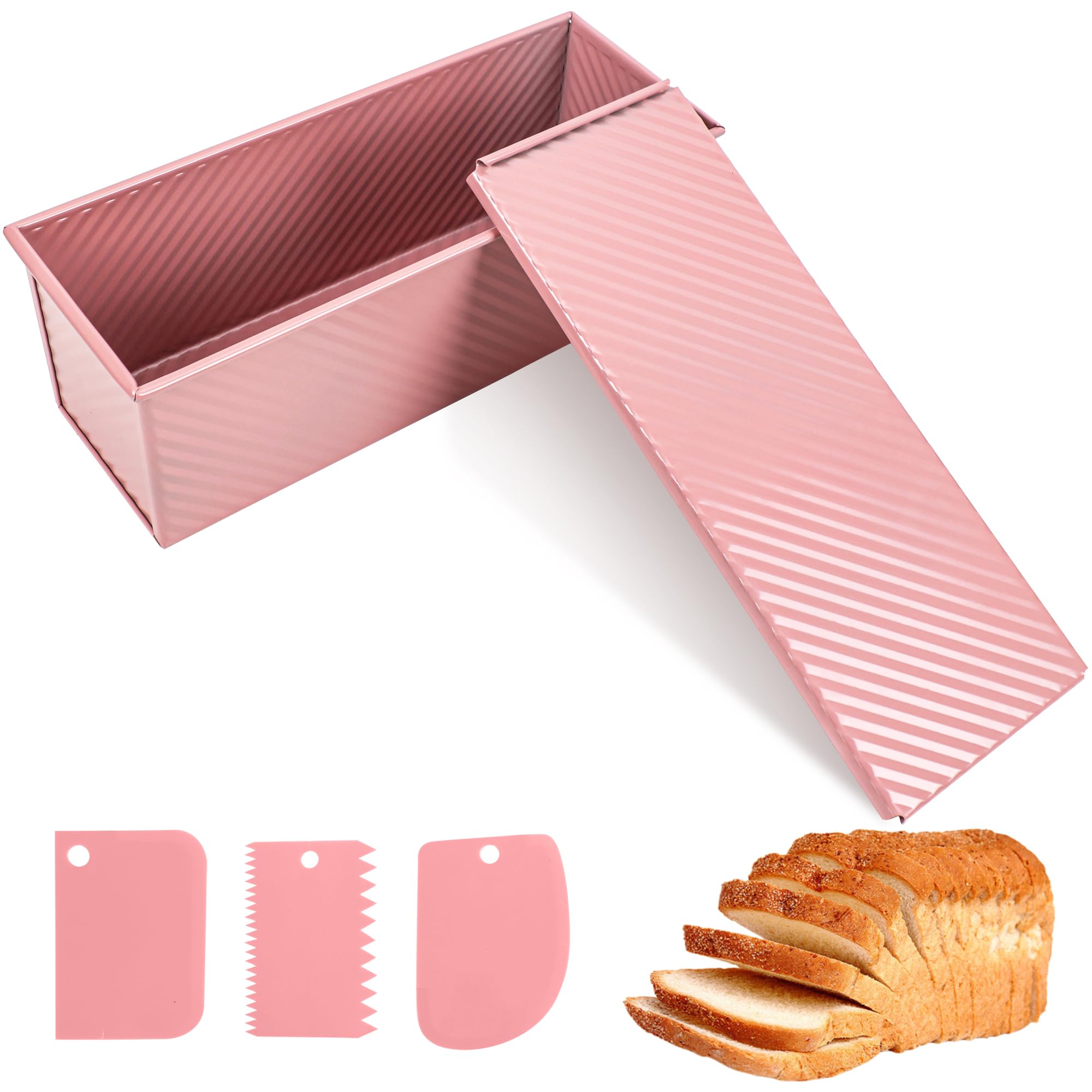 Molde para pan Pullman rosa de alta calidad de 13 pulgadas con tapa, perfecto para hornear pan de sándwich de grado profesional, molde antiadherente para pan casero
