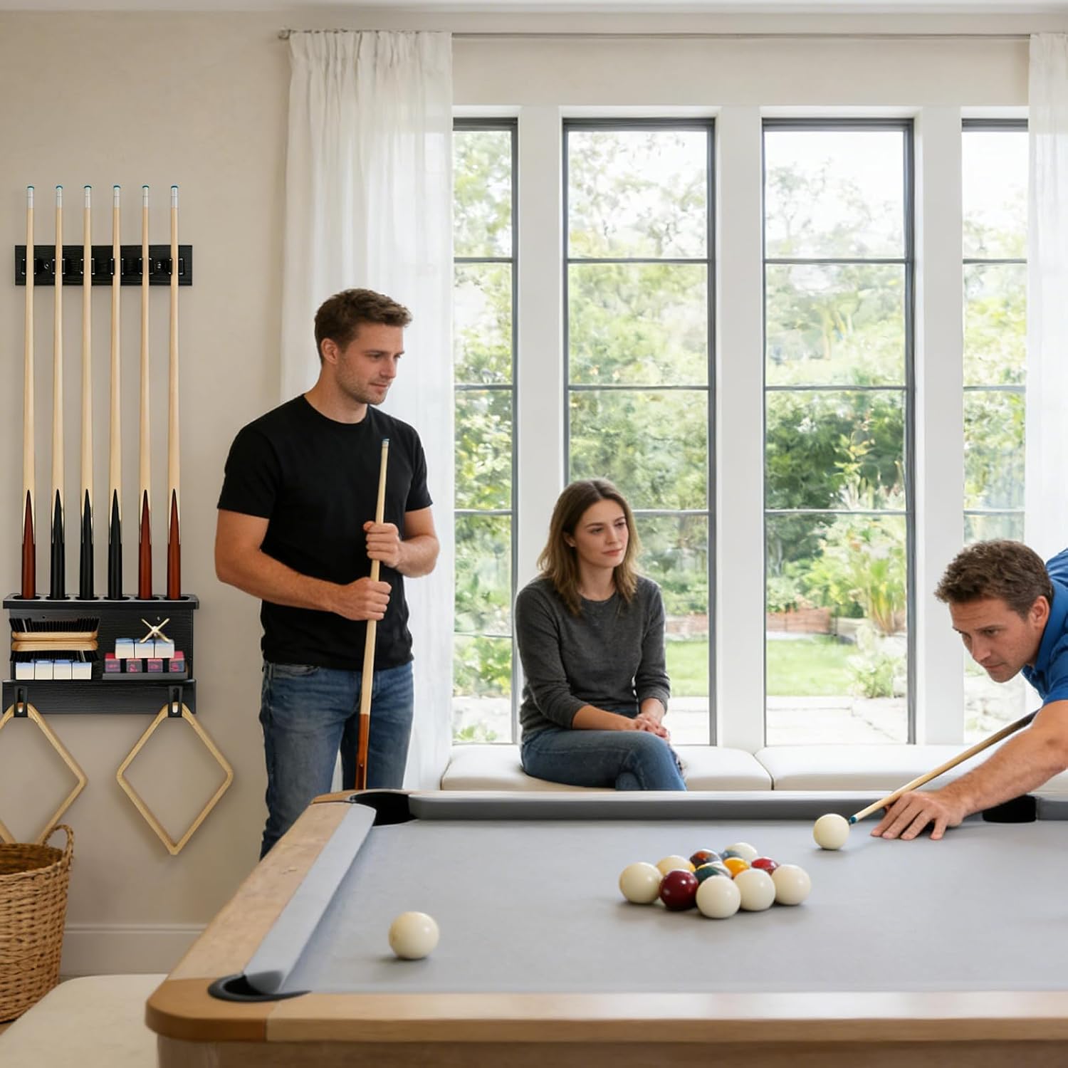 Pool Stick Holder Wall Mount, Billiards Pool Cue Rack Accessories, Cue Rack Stick Holder for 6 Cues Sticks Storage Rack Pool Table Equipment Organizer, Black image 2