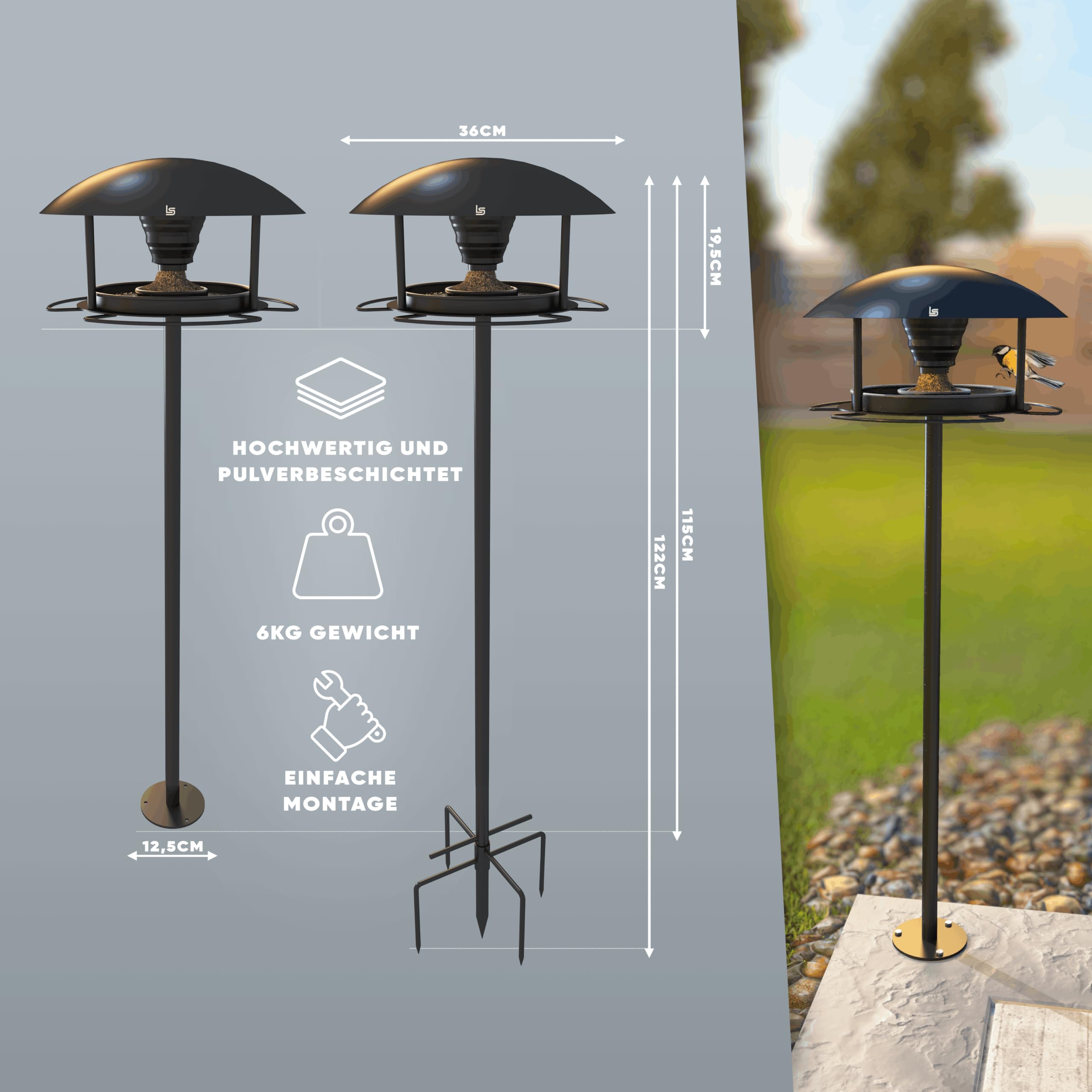 Vogelhaus mit Ständer Wetterfest – Vogelfutterspender & Vogeltränke [3 in 1 XXL] Vogelfutterhaus Metall | Robustes Futterhaus für Vögel, Garten & Balkon – Schenk