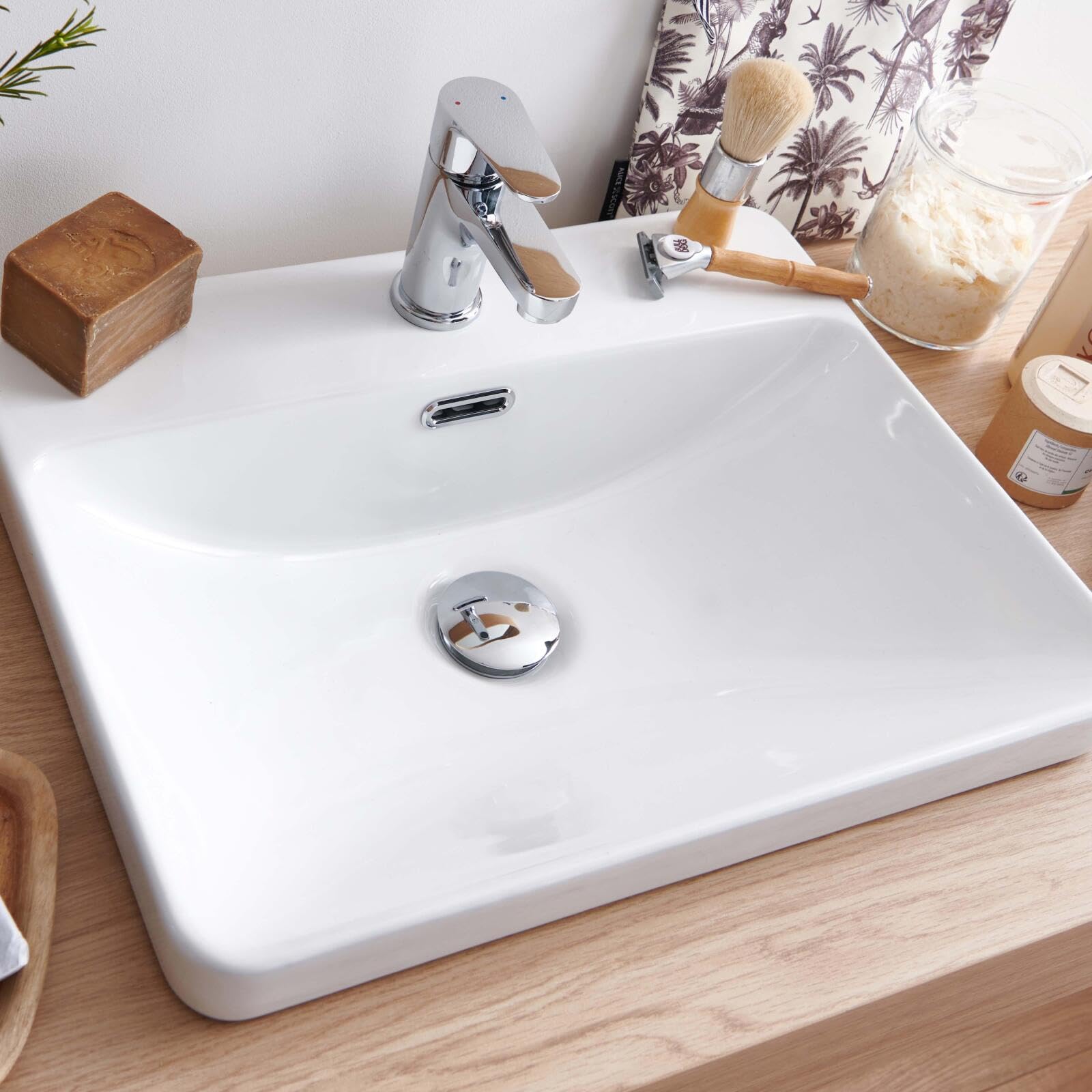 MOB-IN Vasque Salle de Bain Semi encastrée Céramique Blanche L48 x P37 cm Lea