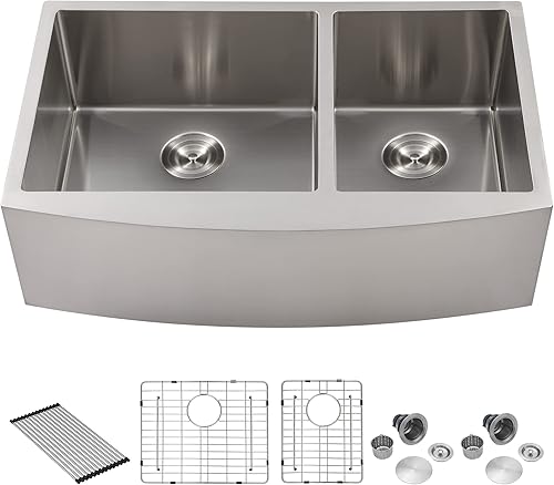 Sarlai - Fregadero de acero inoxidable 36 con doble tazón, 36 pulgadas, delantal de fregadero de granja frontal, doble tazón, acero inoxidable 6040,