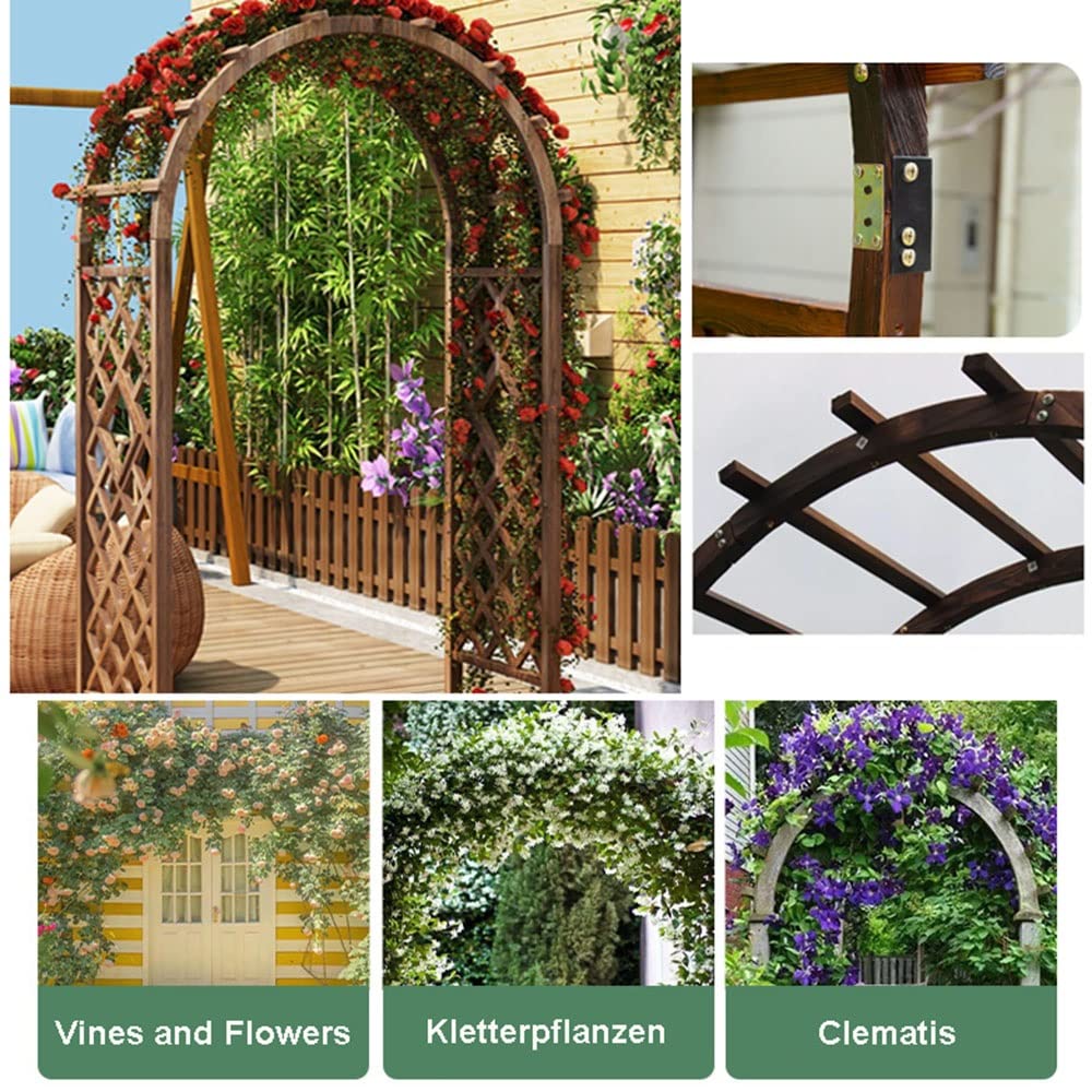 Drewniany łuk ogrodowy do dekoracji ślubnych, pergola do roślin pnących i winorośli róży, brązowa dekoracja patio na zewnątrz, idealna na dziedzińce i trawniki