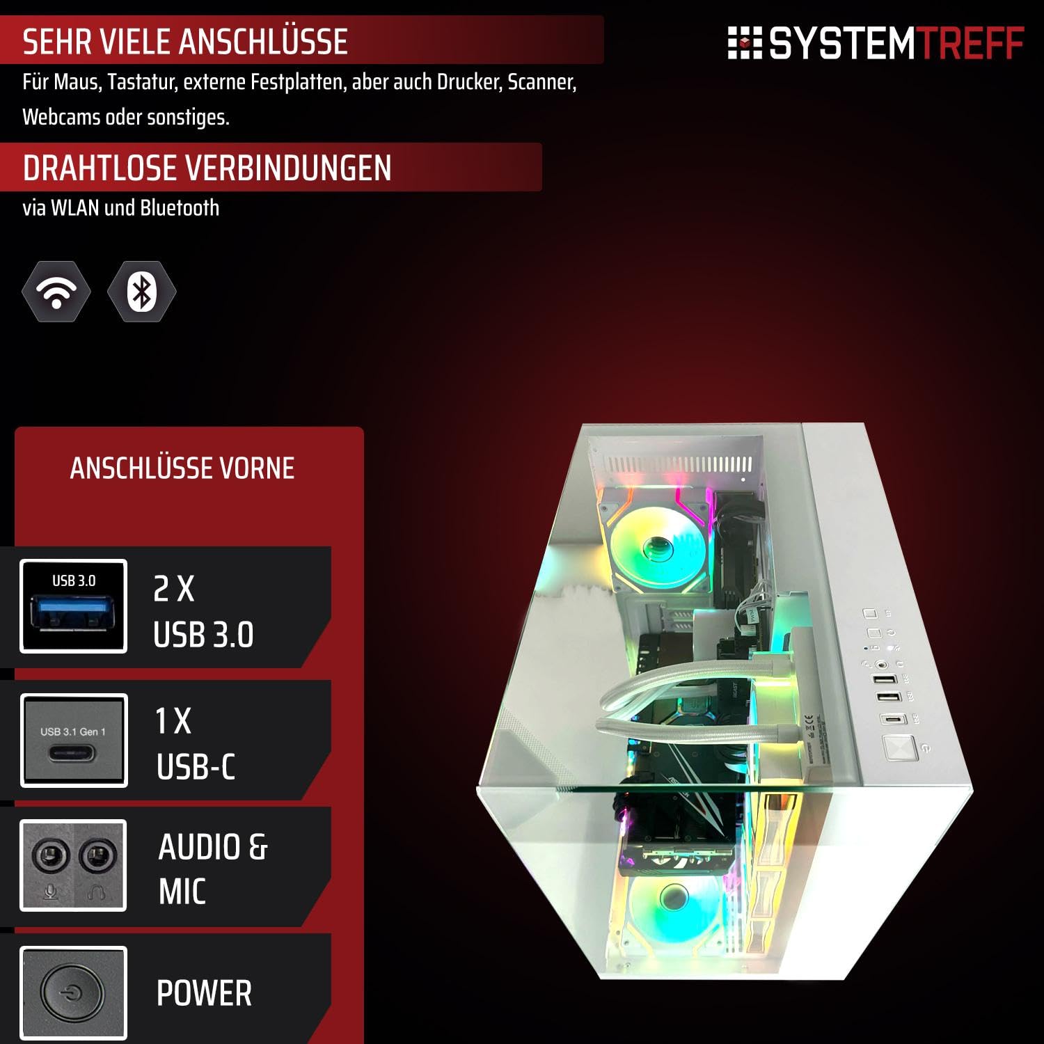 SYSTEMTREFF High-End Gaming PC weiß AMD Ryzen 9 9900X 12x5.6GHz | Nvidia RTX 5070 TI 16GB | 2TB M.2 NVMe | 32GB DDR5 RAM | Windows 11 | Desktop Computer Rechner für Gamer, Zocker & Streamer
