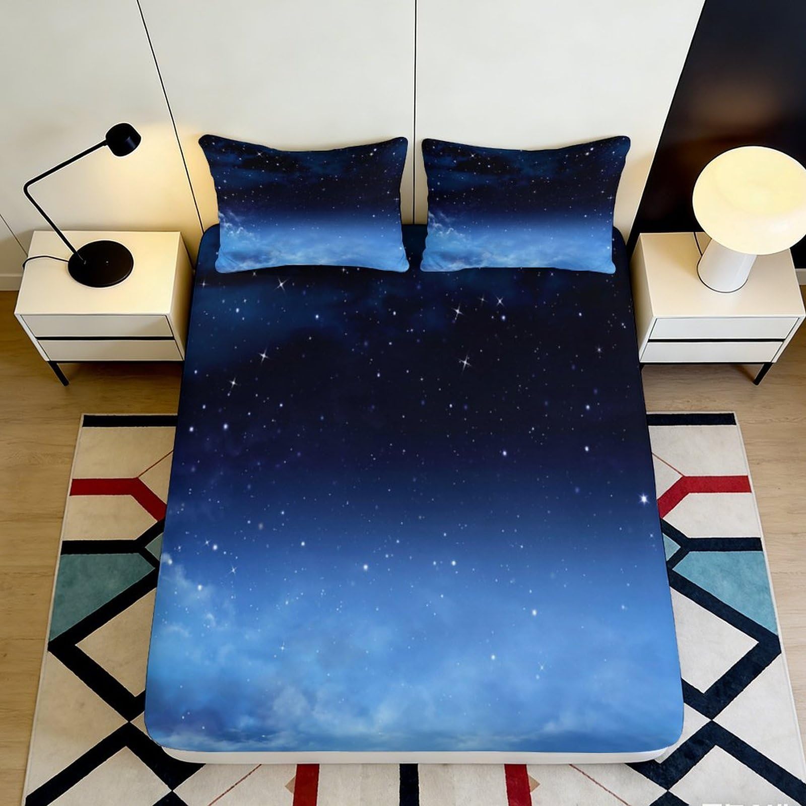 3D Printed Galaxy Starry Sky Fitted Sheet Microfiber Soft Breathable Cosmic Nebula Mattress Cover for Bedroom Dormitory Guest Room Mattress Protection 120x200x25cm