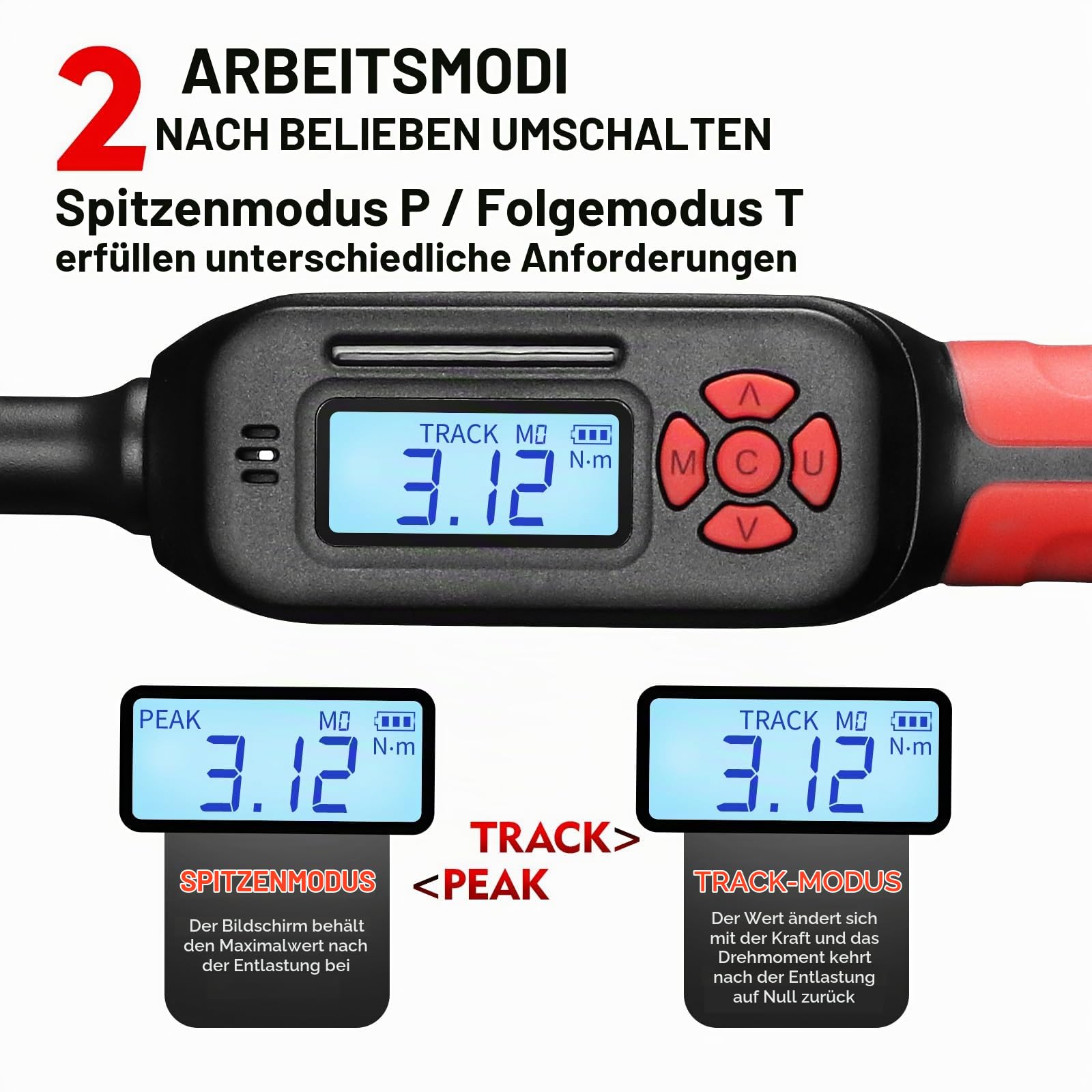 Digitaler verstellbares Drehmomentschlüssel-Set, 3/8" Antrieb digitaler Drehmomentschlüssel, großer Bereich 3-135 Nm, ±2% Genauigkeit, mit LCD-Display für Kfz- und Motorradreparatur