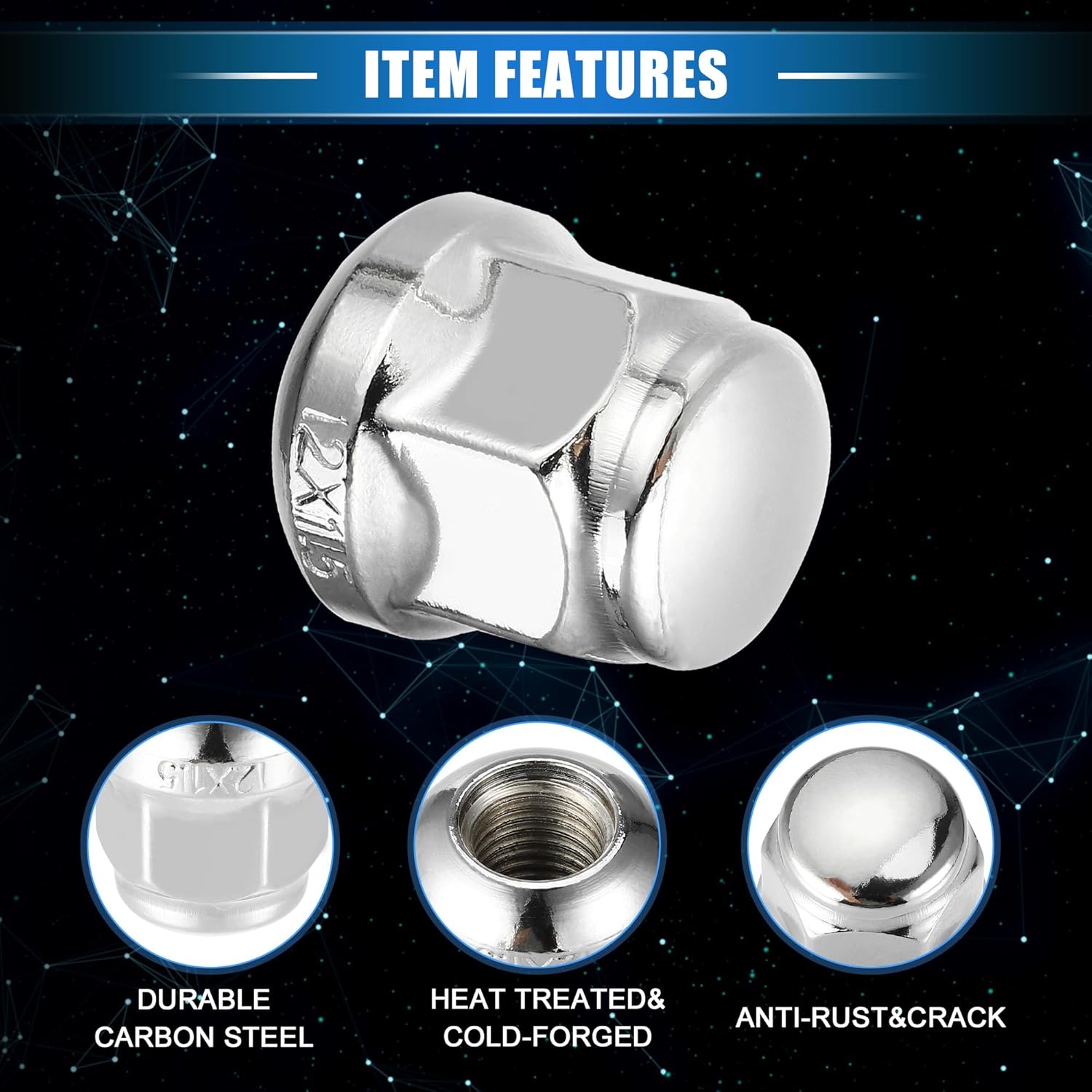 10 Pcs Wheel Lug Nuts Compatible for Honda Accord Civic, Durable Chorme Plated M12x1.5 Carbon Steel Silver Tone Tire Lugnuts