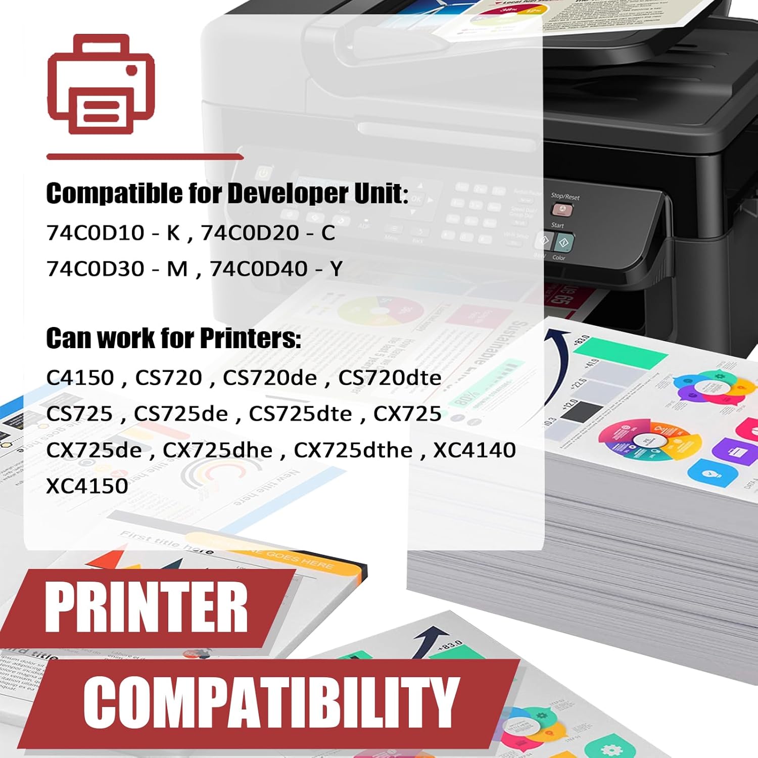 CS720 Developer Units Compatible for Lexmark 74C0D10 74C0D20 74C0D30 74C0D40 Developer Units Work for Lexmark C4150 CS720 CS725 CX725 XC4140 XC4150 Printers 1 Cyan Pack