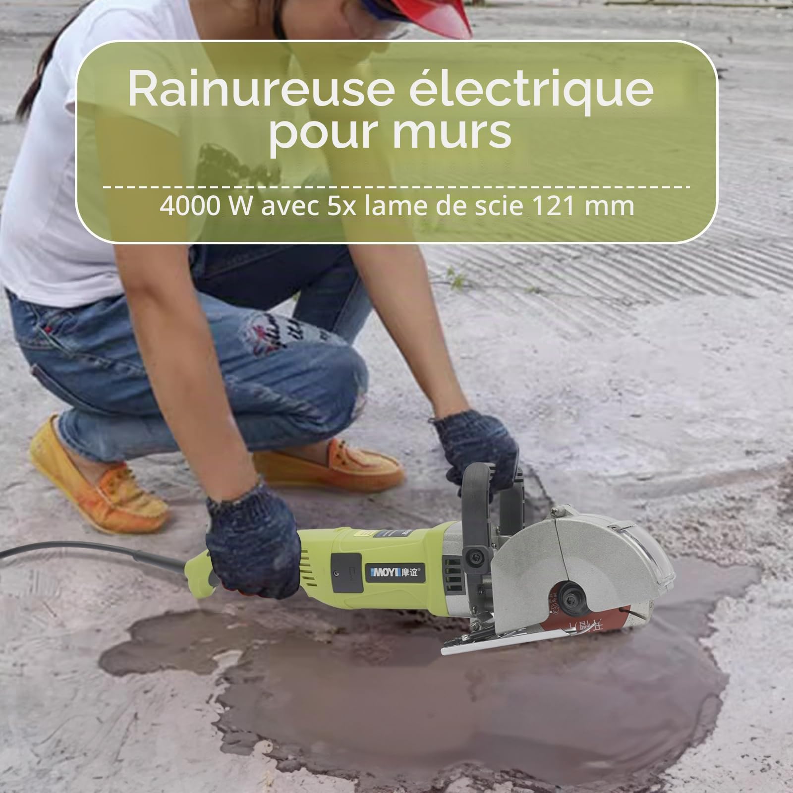 Rainureuse électrique 4000 W 6500 tr/min Fraise murale à fente avec 5 lames de scie Fraiseuse à rainurer murale Contrôle précis pour béton, rainures de sol, coupe de barres d'armature, etc