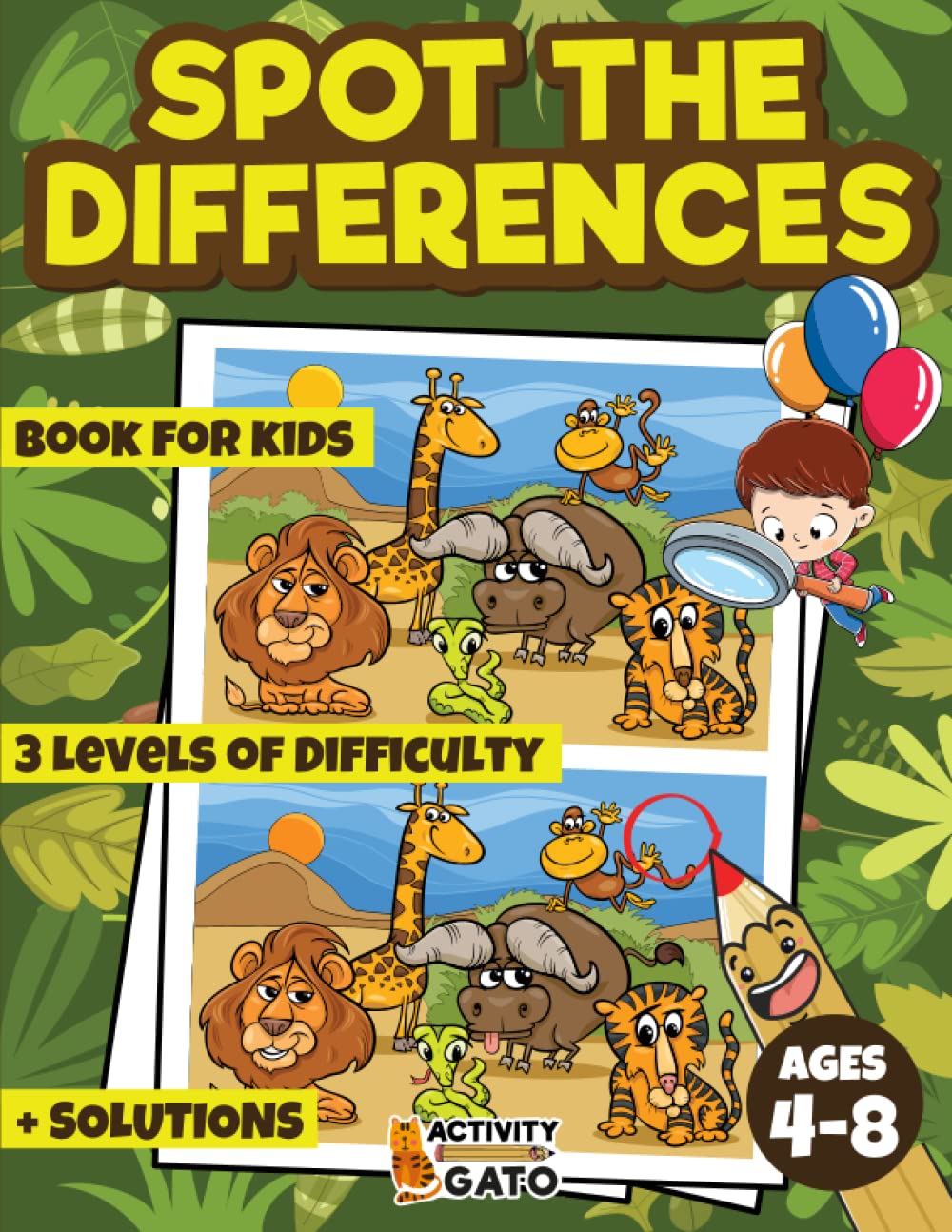 Spot the differences book for kids 4-8: Seach and Find Puzzle Games with Animals activity book