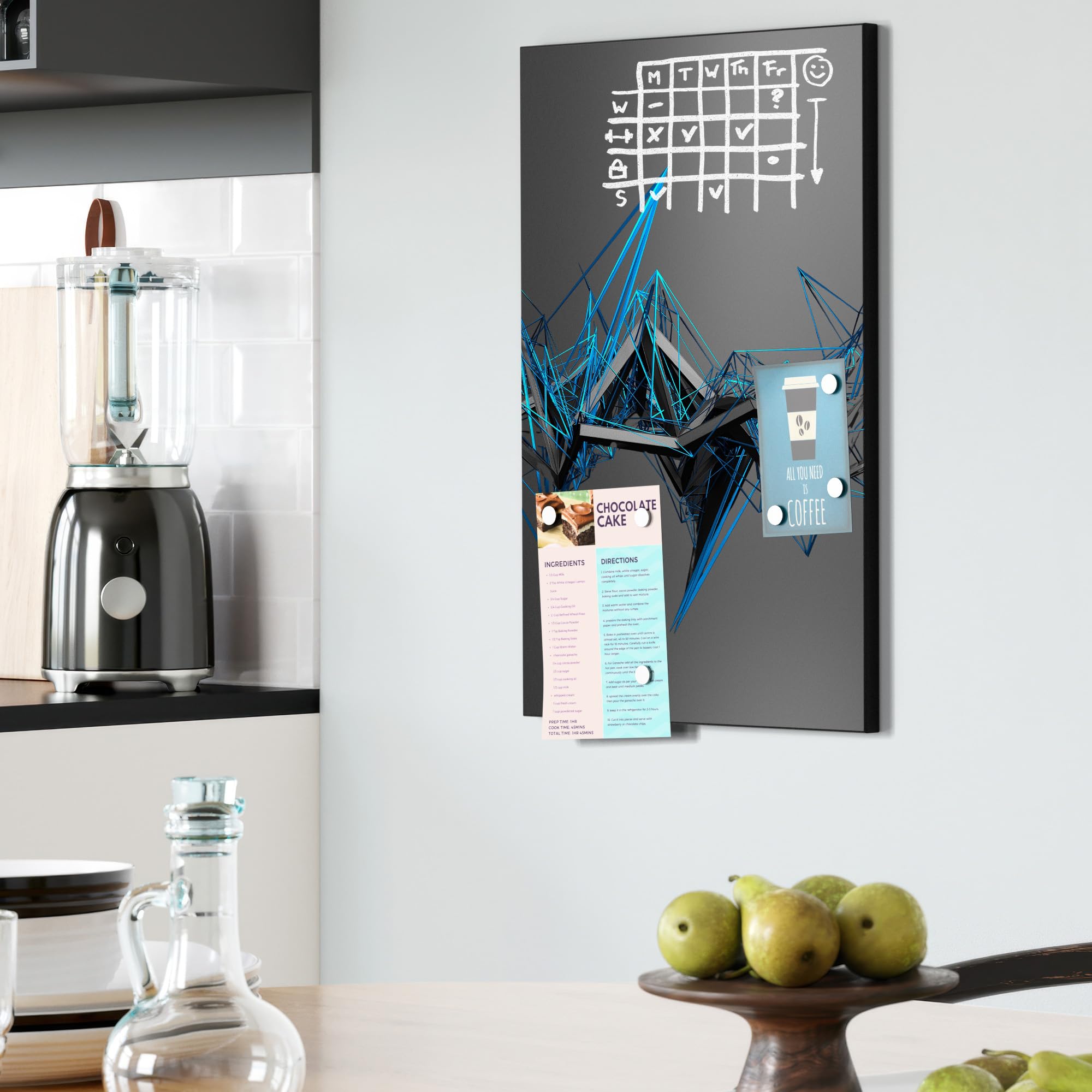 DEQORI Lavagna magnetica con stampa UV, motivo "nastro ondulato virtuale", design rettangolare, 40 x 60 cm, lavagna metallica scrivibile, decorazione da parete per cucina, corridoio, cameretta dei