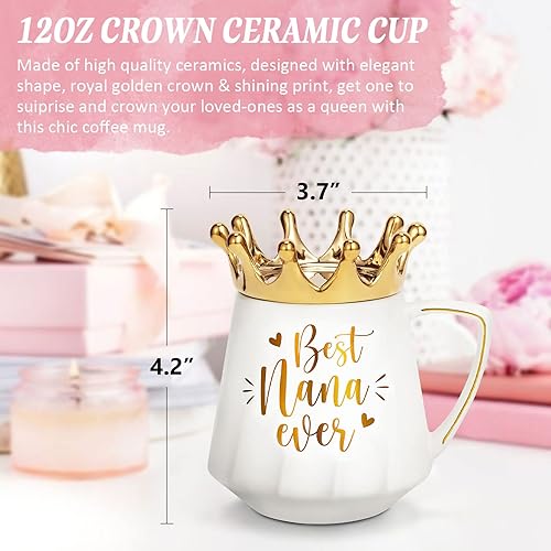 Miniatura 4 de Regalos del día de la madre para la abuela, regalos de nietos, nietos, Best Nana Ever Taza de café de cerámica con tapa de corona, 12 onzas con tapa