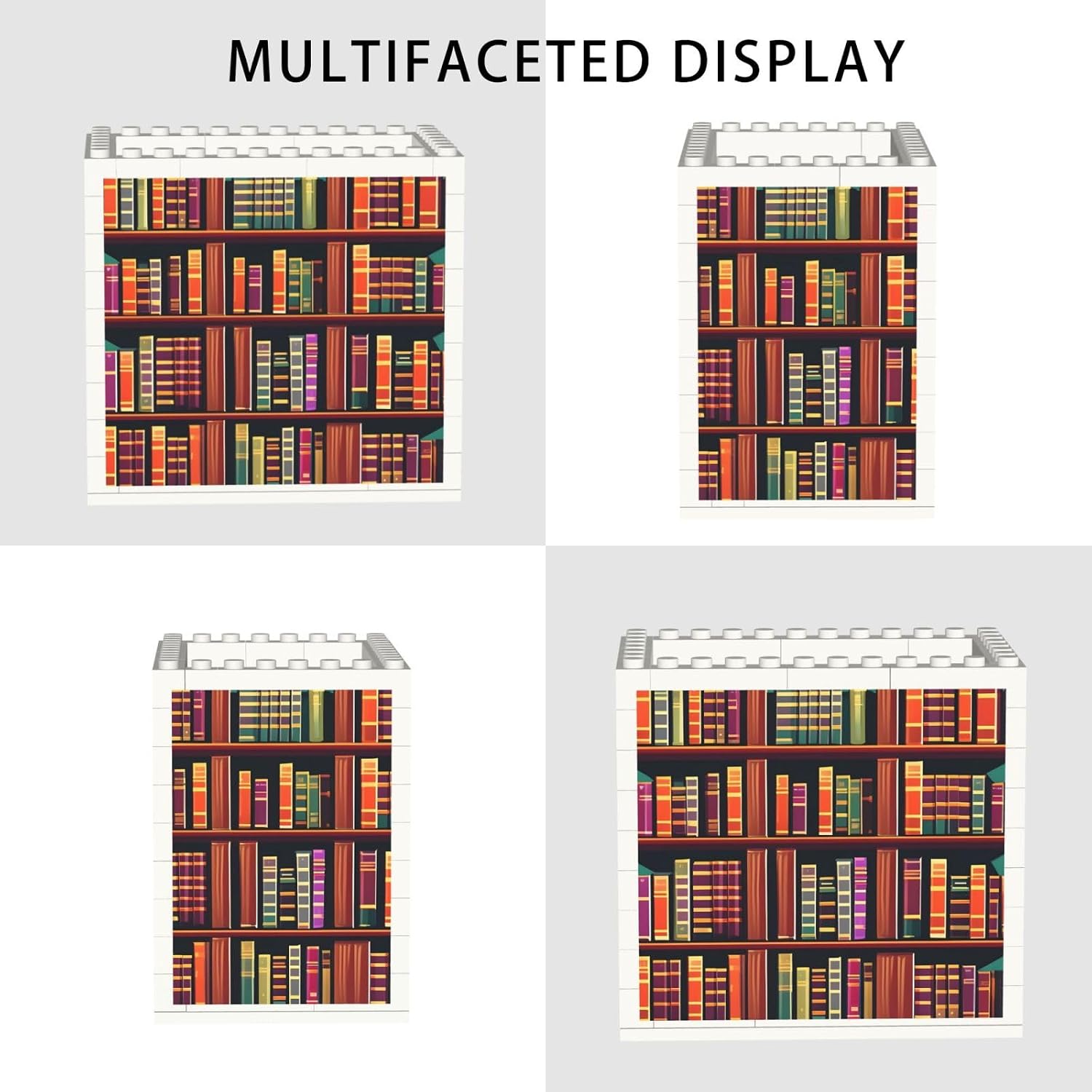 Library Bookshelf Print Uv Print Block Pencil Cup, Detachable Creative Block Desk Organizer Office Abs Pen Holder image 2