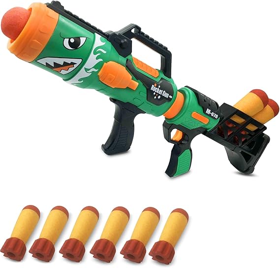 Toy Rocket Barrel LauncherFires Foam Rockets Includes 6