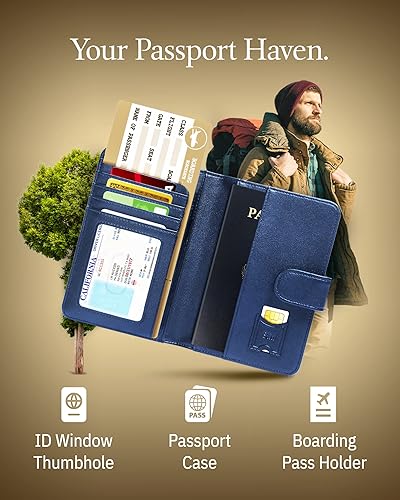 Miniatura 3 de Funda para pasaporte con bloqueo RFID funda de piel hecha a mano organizador de documentos de viaje para hombres y mujeres Azul marino talla única