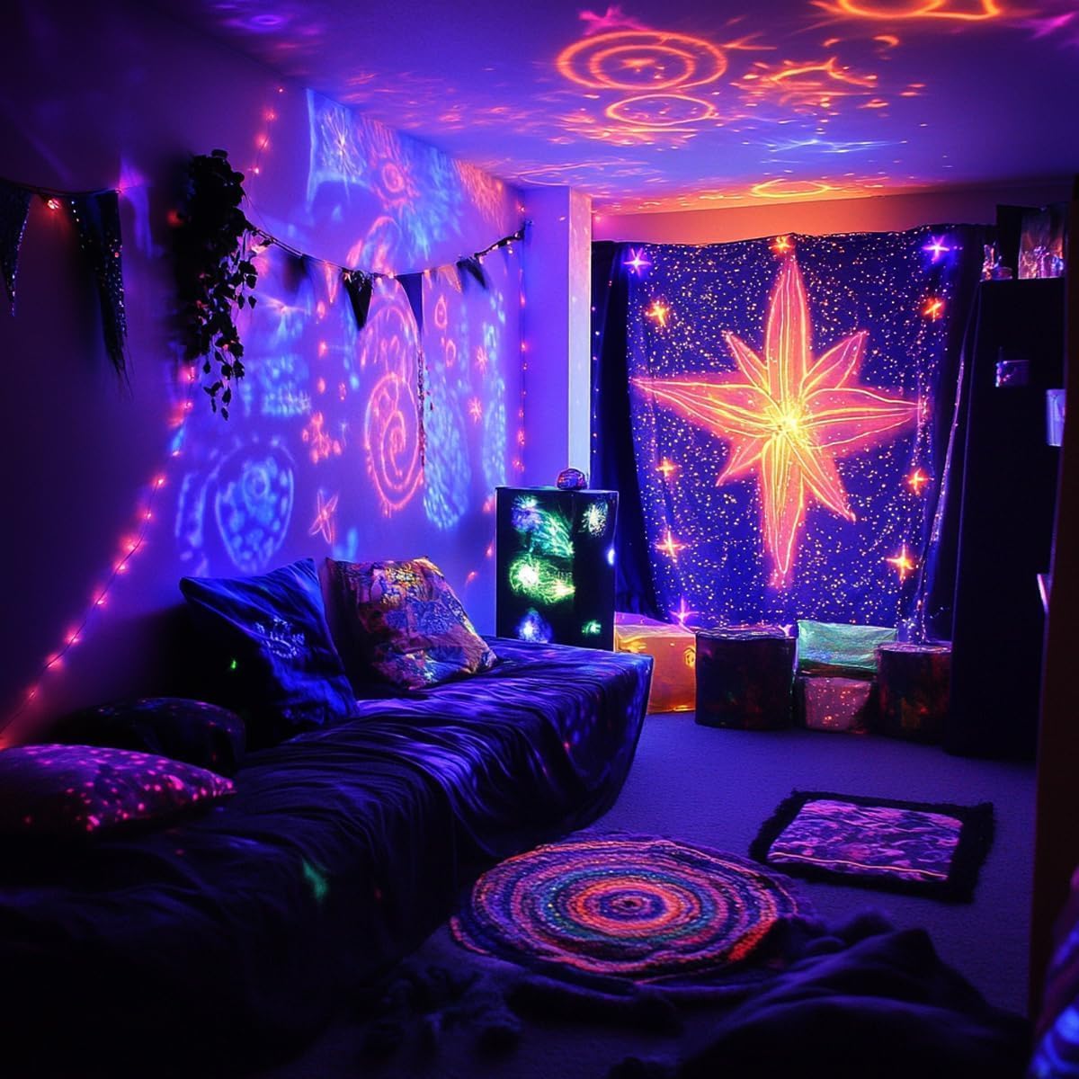 Solhice 60ft Black Light String Lights for Glow Party, 240 LEDs Blacklights Fairy Lights with Remote Plug in for Bedroom Birthday Party Fluorescent Poster Indoor Décor
