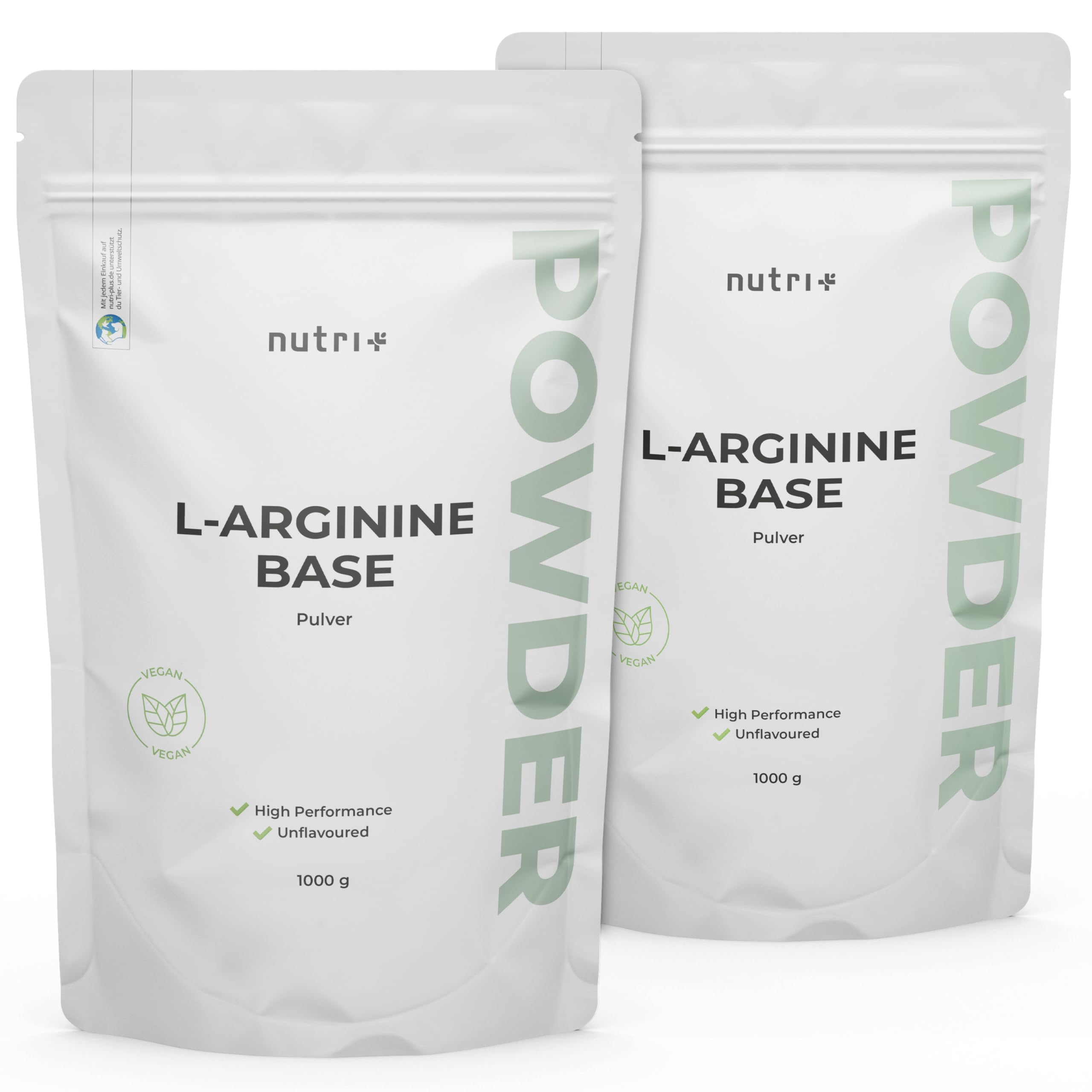 nutri+ L-Arginine Base Poudre 1 kg - hautement dosée - végétale par fermentation - L-Arginine pure Powder 1000 g - Vegan - Neutre - sans additif - qualité premium