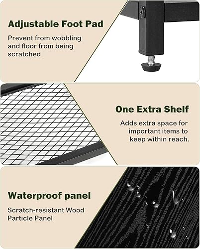 Miniatura 5 de MOOACE Juego de 2 mesitas de noche, mesa auxiliar con estación de carga, estante de almacenamiento abierto de 2 niveles, mesa de noche para espacios