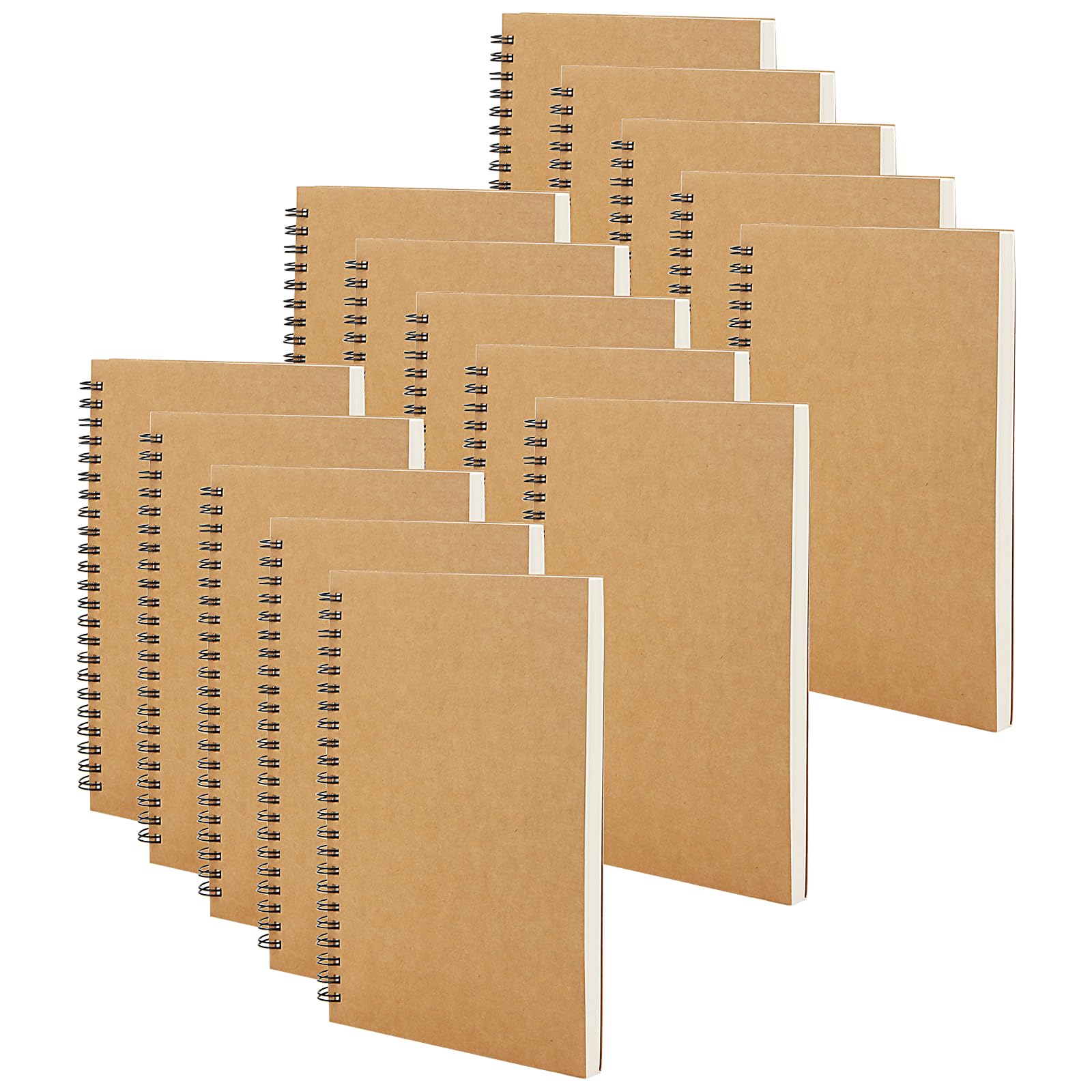 Mukchap Brown 15 Pcs A5 Spiral Bound Sketchbook, 60 Sheets/120 Pages A5 Drawing Sketch Pad, 100Gsm Kraft Cover Landscape Sketchbook For Drawing, Painting