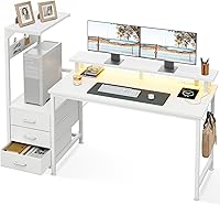 Vista 13 de AODK Escritorio para juegos de 52 pulgadas con puertos de carga USB y luz LED, escritorio reversible para computadora con estantes de almacenamiento