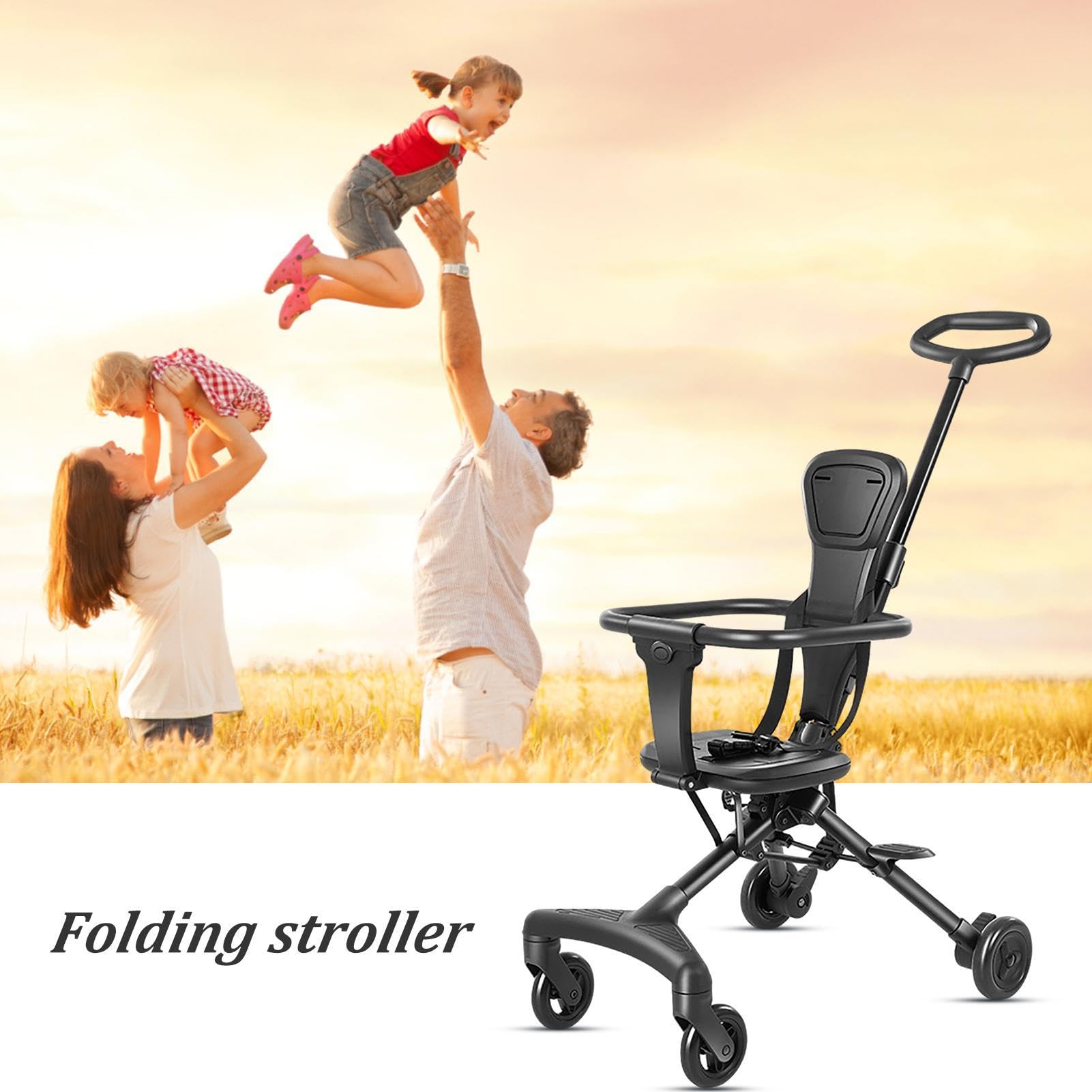 Passeggino pieghevole portatile: comodo e leggero con rotazione a 360 | gradi | Prodotti sicuri per bambini con cintura di sicurezza per parchi, jogging, passeggiate e picnic