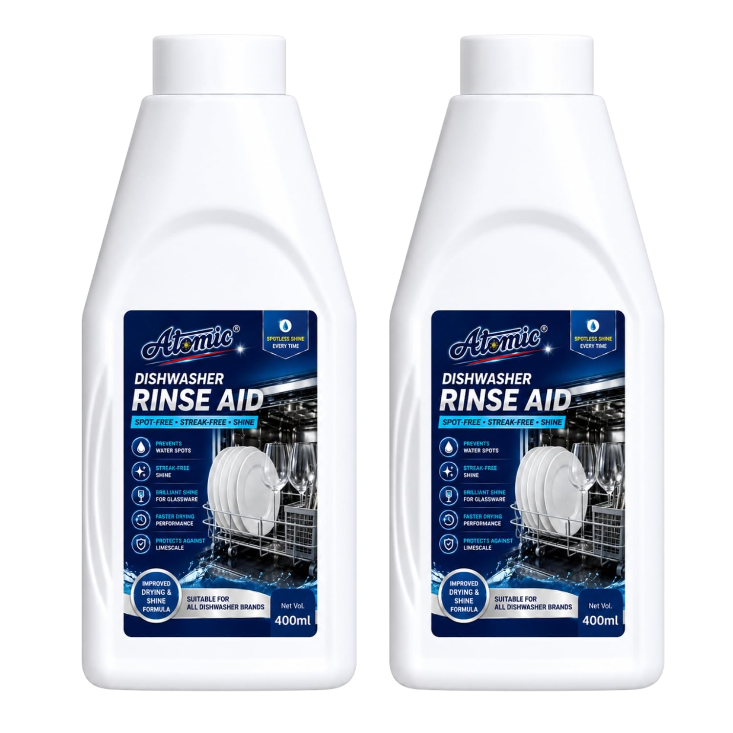 Atomic Dishwasher Rinse Aid Liquid (2 Units X 400 ML) For Shine & Dry Dishes-image-42