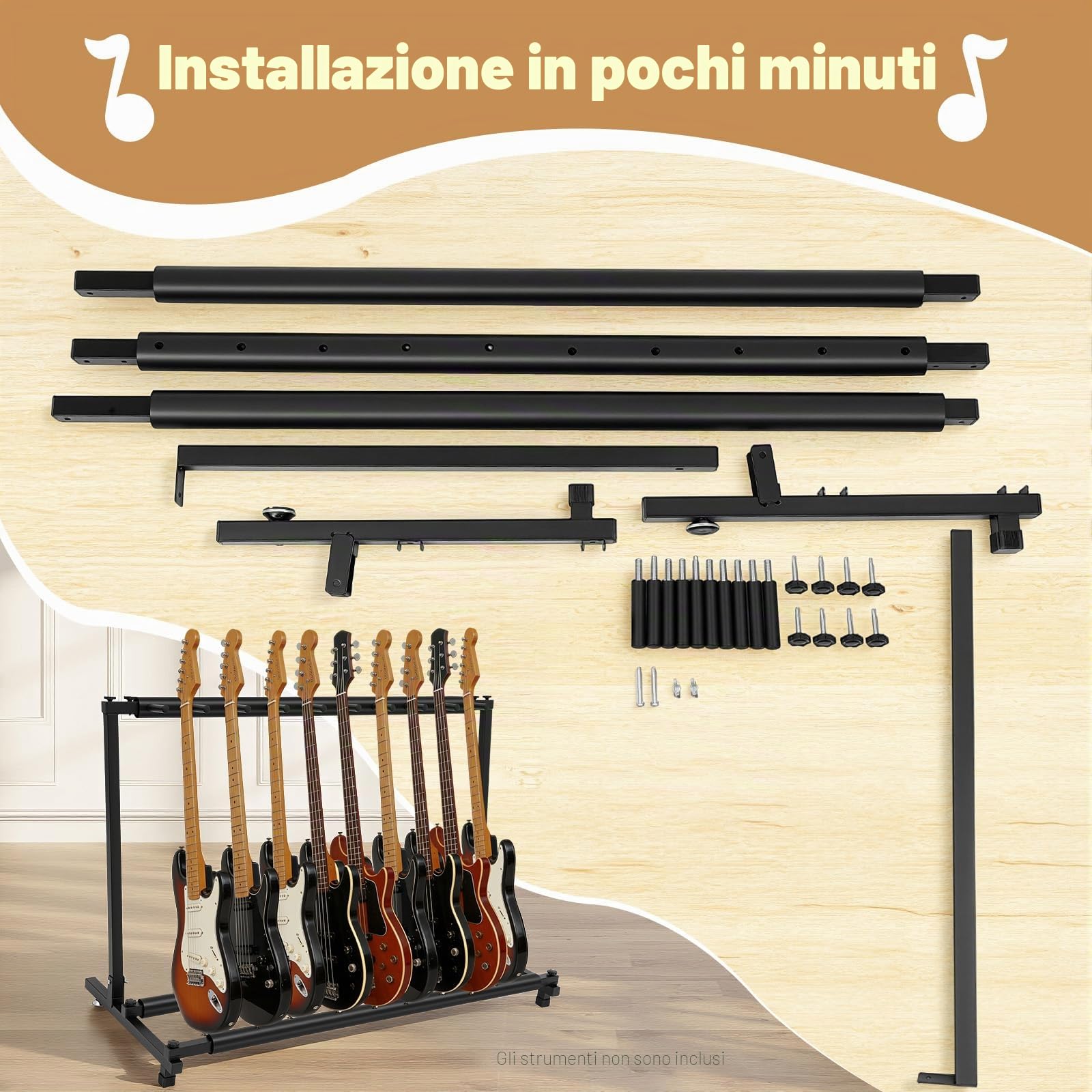 Supporto per chitarra acustica a 9 scomparti, in legno, per chitarra elettrica, supporto per cinque chitarre