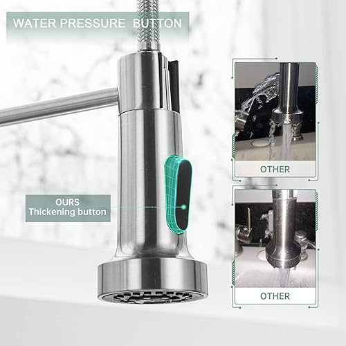 Miniatura 4 de WEWE Grifos de cocina, grifo de cocina de níquel cepillado con rociador desplegable, grifo de fregadero de cocina de acero inoxidable con mango